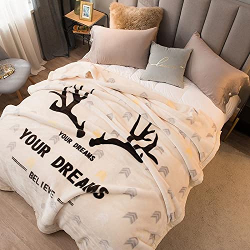 Premium Korean Mink Fleece Blanket - Heavyweight 2-Ply Reversible with Antler Animal Print - Ultra Soft Plush Warm Winter Blanket for Adults (Full Size) - Perfect for Cozy Nights, Couch Lounging & Seasonal Home Decor