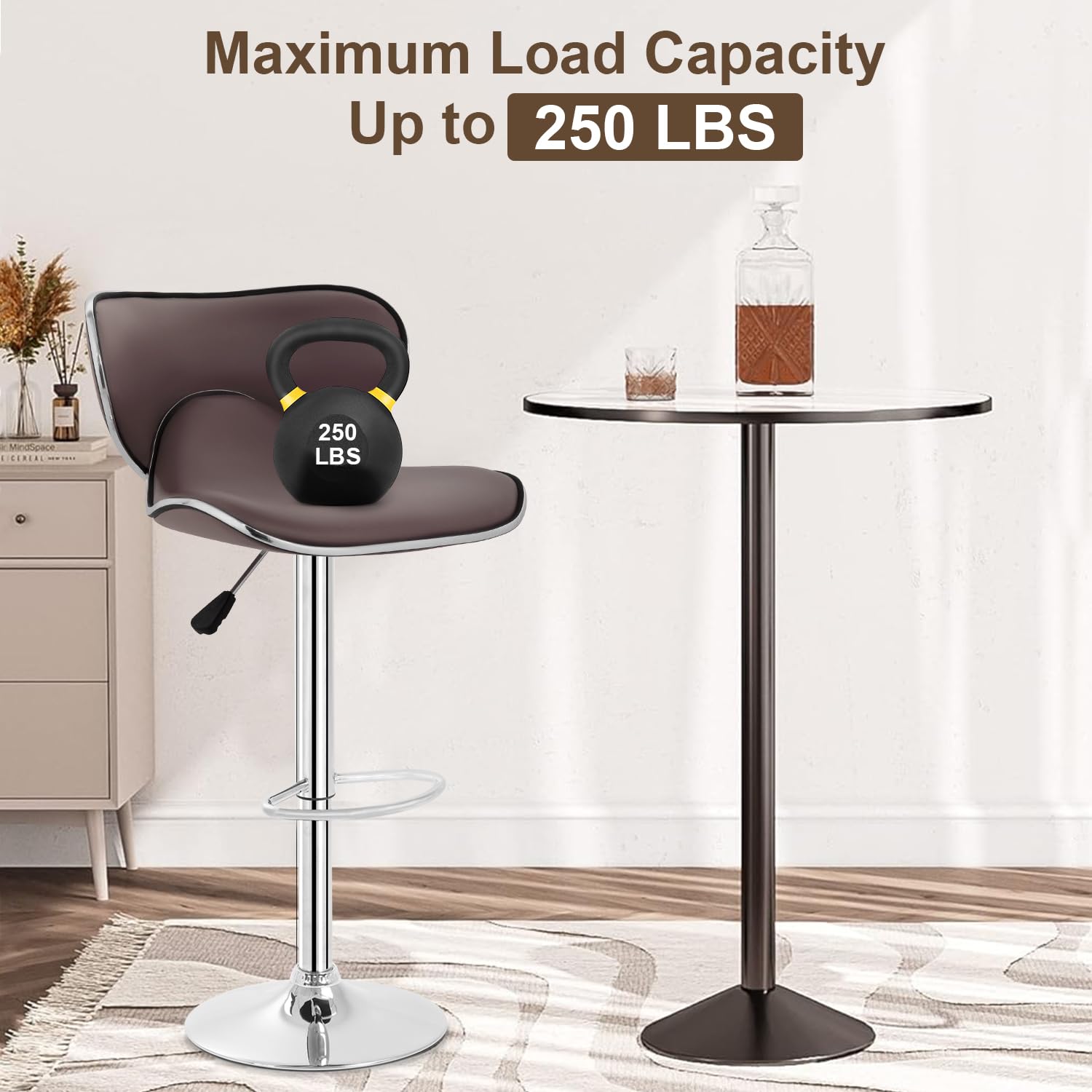 Best Adjustable Bar Stools Set of 2 - PU Leather Swivel Counter Height Bar Stools with Back Support - Perfect for Kitchen Island, Home Bar, Dining Room & Breakfast Nook