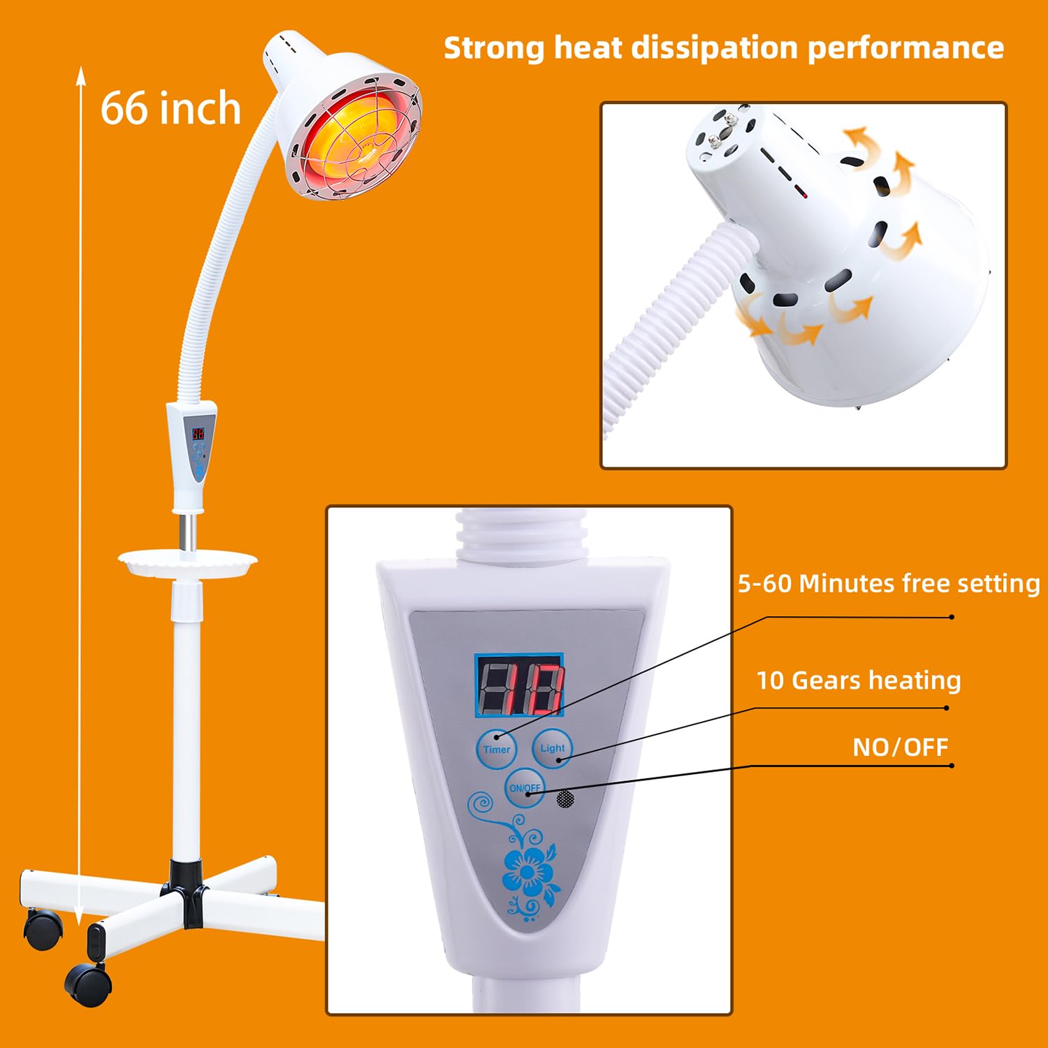 275W Red Near Infrared Heat Lamp Therapy for Joint Pain & Muscle Relief - Adjustable Standing Light with White Base - Perfect for Home Physical Therapy, Recovery & Wellness