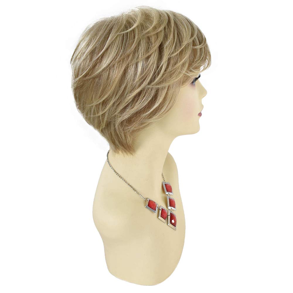 Short Synthetic Bob Wig for Women - Shaggy Layered Wavy Hairpiece, Glueless Lightweight Full Cap Wig (Dark Ash Blonde & Light Bleach Blonde) | Perfect for Daily Wear, Cosplay, and Special Occasions