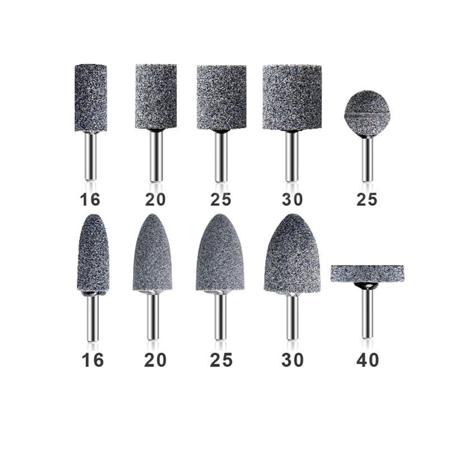 10Pcs Aluminum Oxide Mounted Grinding Stones Set - 1/4