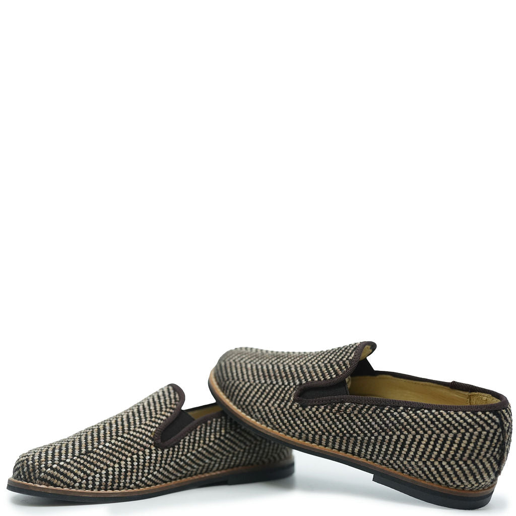 Blublonc Brown Herringbone Smoking Loafer Shoes for Men - Classic Casual & Formal Slip-Ons - Perfect for Office, Wedding & Evening Events