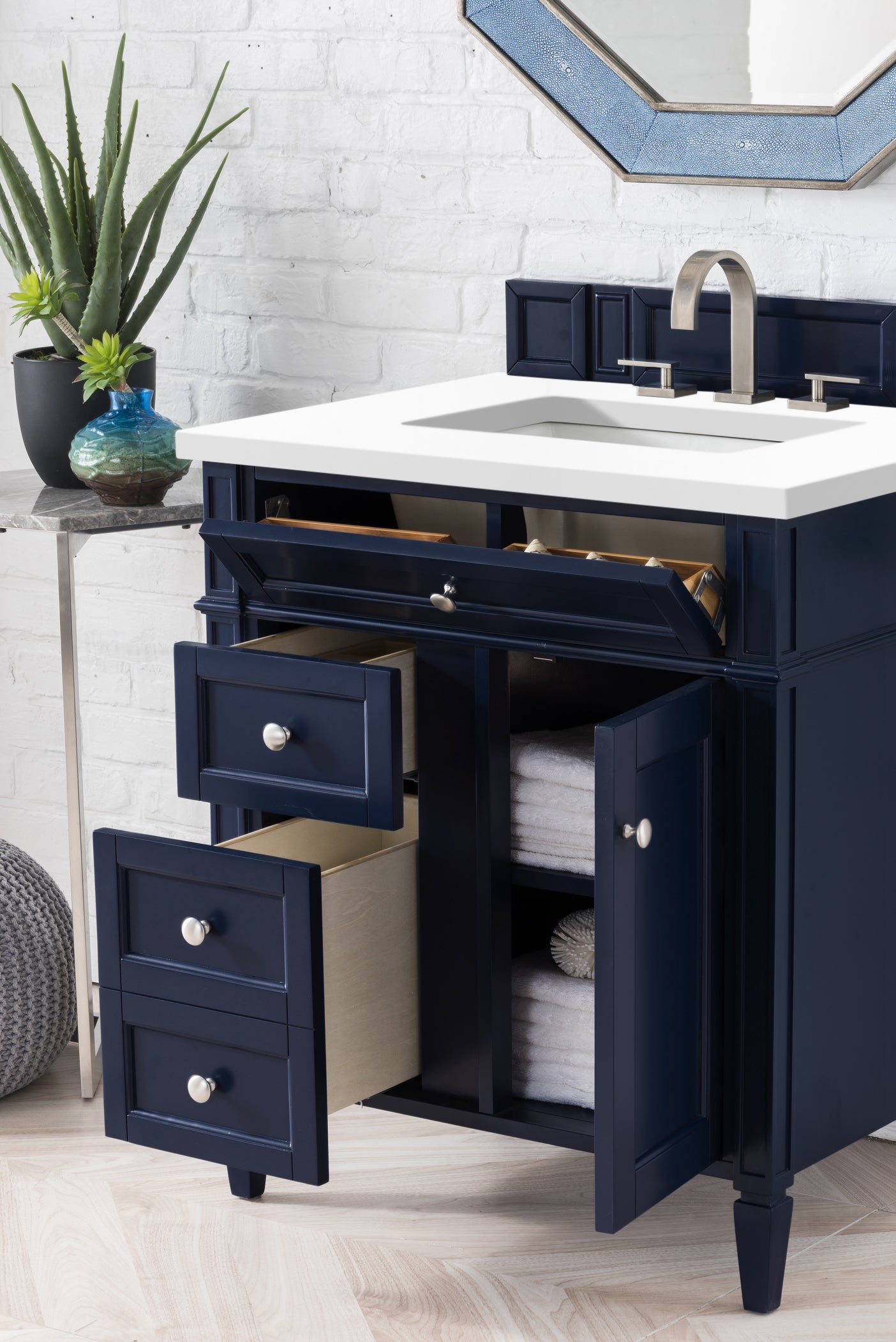 Brittany 30-Inch Single Bathroom Vanity Set with Victory Blue Base & 3CM White Zeus Quartz Countertop - Perfect for Modern Master Bathrooms & Guest Powder Rooms