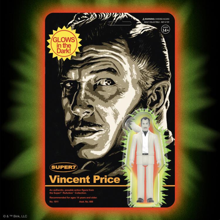 Vincent Price ReAction Figure - Glow in The Dark Monster Collectible Toy for Horror Fans & Movie Enthusiasts | Perfect for Display, Halloween Decor, and Pop Culture Collections