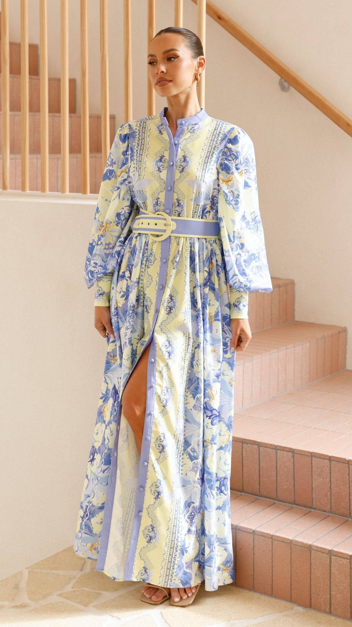 Kalliope Maxi Dress for Women - Flowy Blue & Yellow Floral Summer Dress - Perfect for Beach Vacations, Parties & Casual Outings