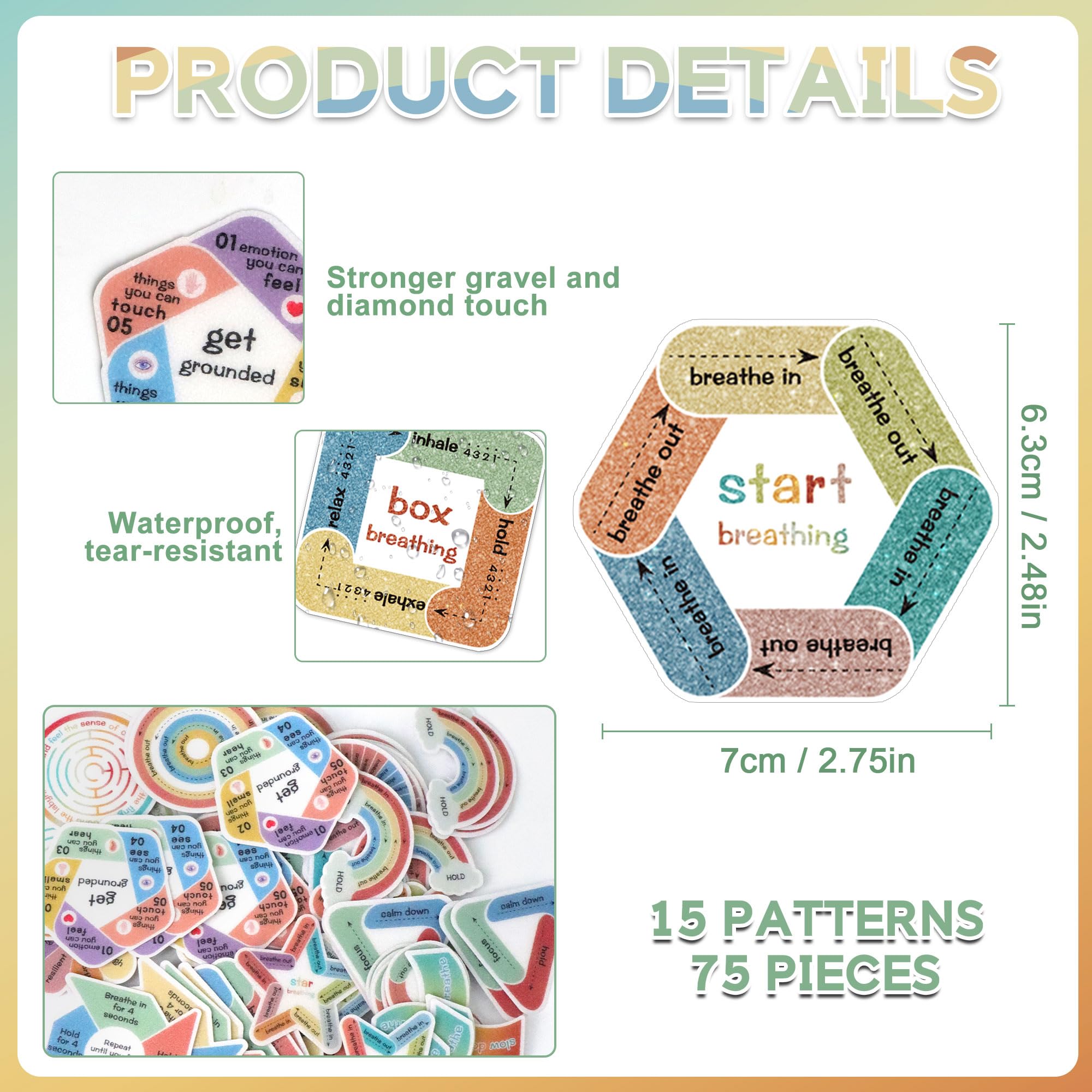 75Pcs Calm Strips for Anxiety Relief - Textured Sensory Stickers for Stress & Focus - Waterproof Fidget Stickers for Adults & Kids - Perfect for Classrooms, Therapy, and Home Use - Boho Design (75)