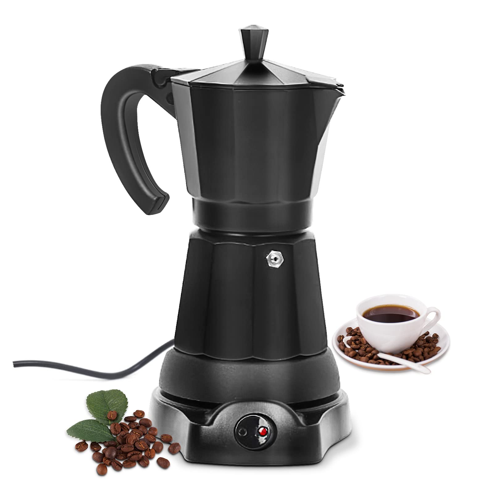 SHANGSKY 6-Cup Electric Coffee Maker - Italian Espresso Moka Pot, Portable Aluminum Electric Mocha Maker for Home & Office - Perfect for Espresso, Cappuccino & Latte Preparation