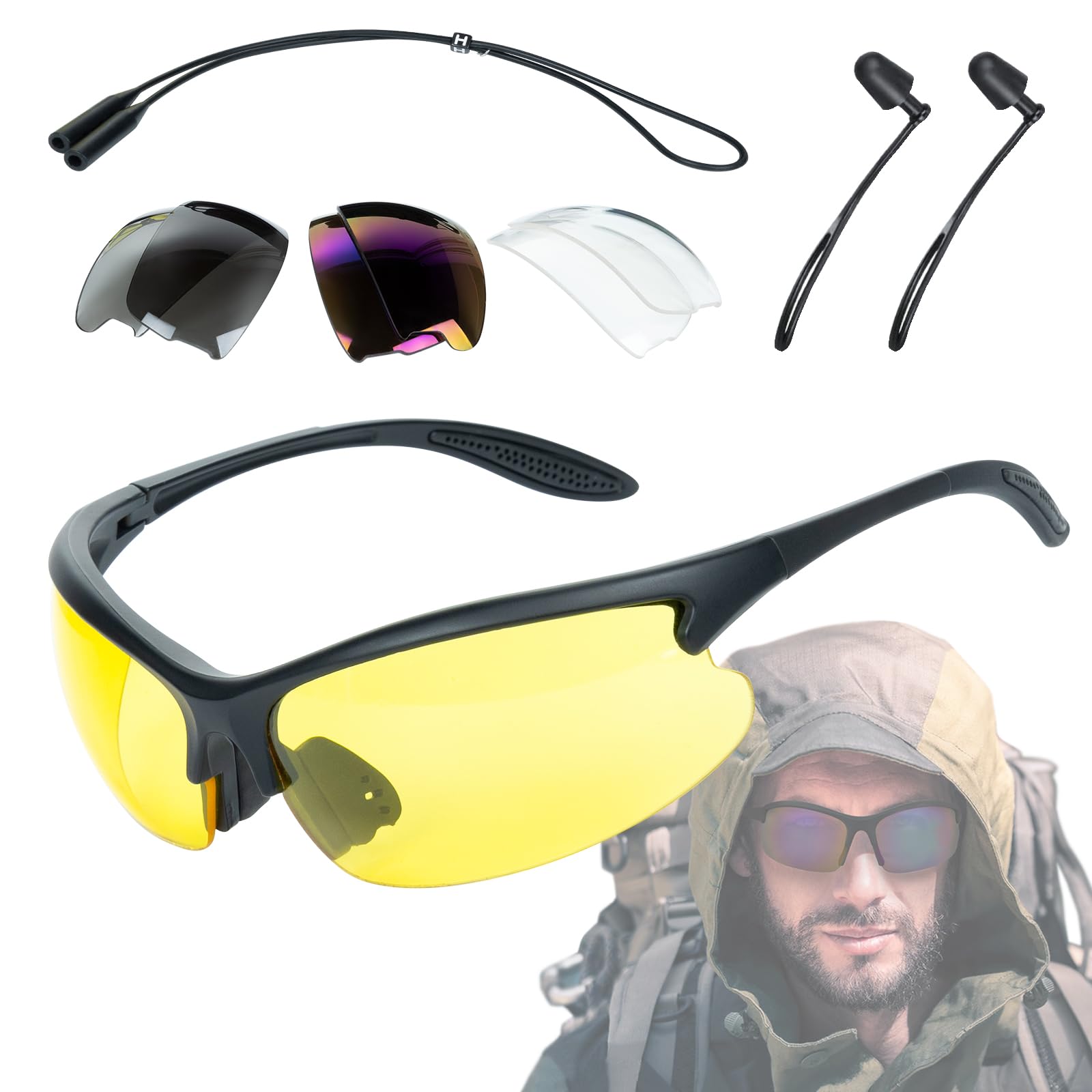 VISMIX Impact Resistant Anti-Fog Shooting Glasses for Hunting & Range Safety - 4 Interchangeable Lenses for Clear Vision in All Light Conditions | Perfect for Outdoor Sports, Tactical Training & Eye Protection
