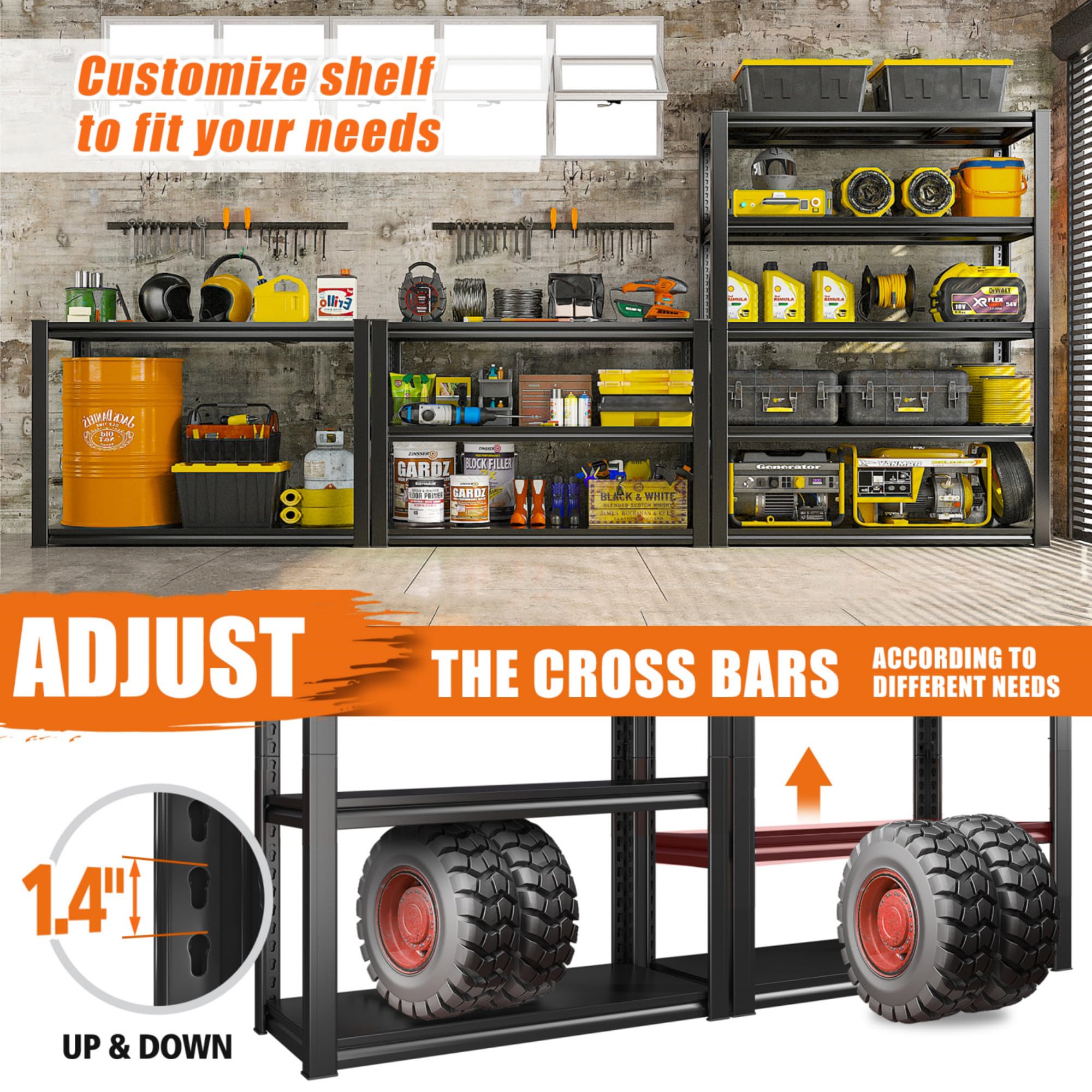 Raybee Heavy Duty Garage Shelving Unit - 2050LBS Capacity Adjustable Industrial Metal Storage Shelves (32.5