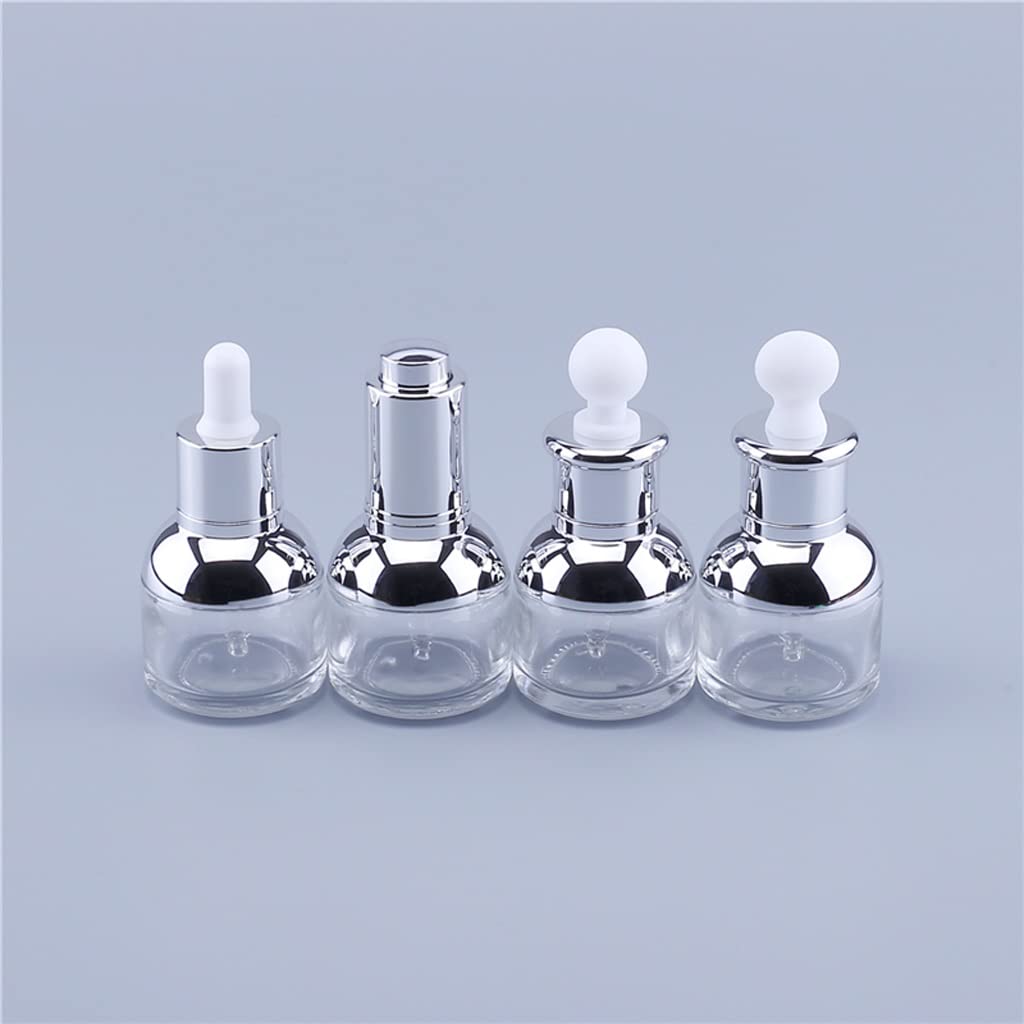 WSSBK 2-Pack 30ml (1oz) Clear Glass Dropper Bottles with Silver Aluminum Cap & White Rubber Stopper - Empty Cosmetic Containers for Essential Oils, Serums, DIY Beauty Products - Perfect for Travel & Home Use
