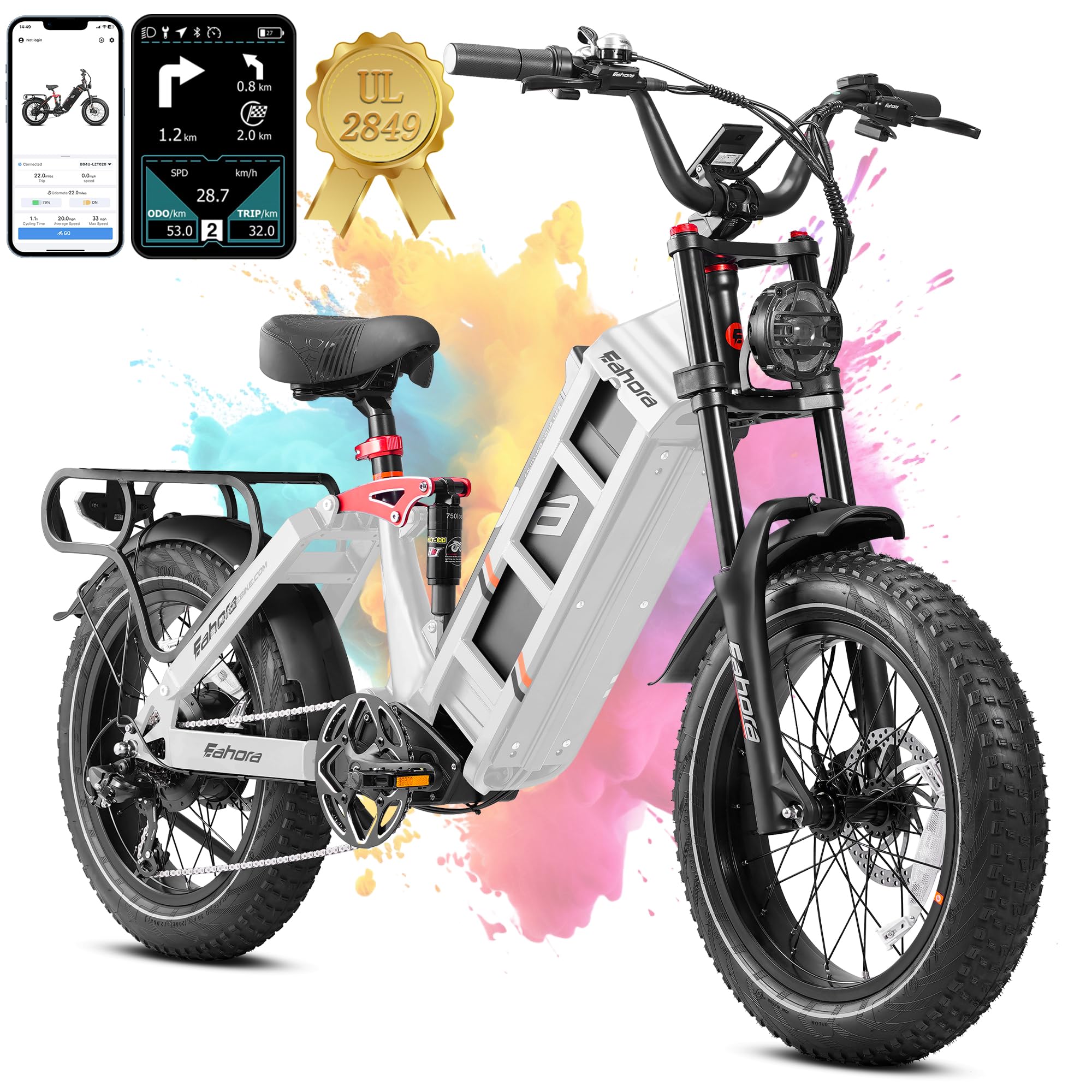 eAhora Juliet II/Juliet 1700W/1200W Electric Bike for Adults - 52V/48V 60Ah Battery, 100-200 Miles Range, 20