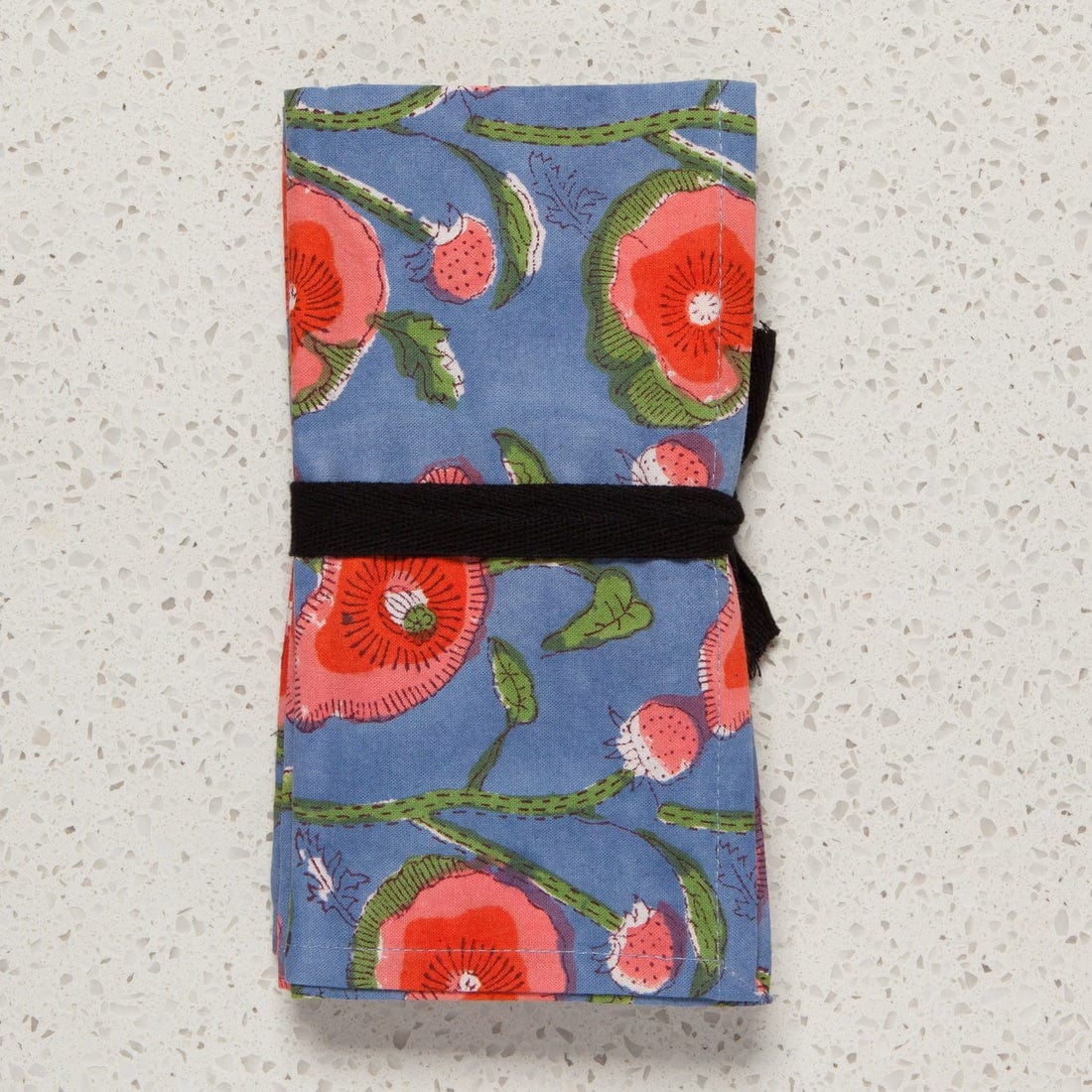 Premium Poppy Block Print Cotton Napkins - Set of 4 for Dining, Parties & Home Decor | Eco-Friendly Table Linens for Everyday Use & Special Occasions