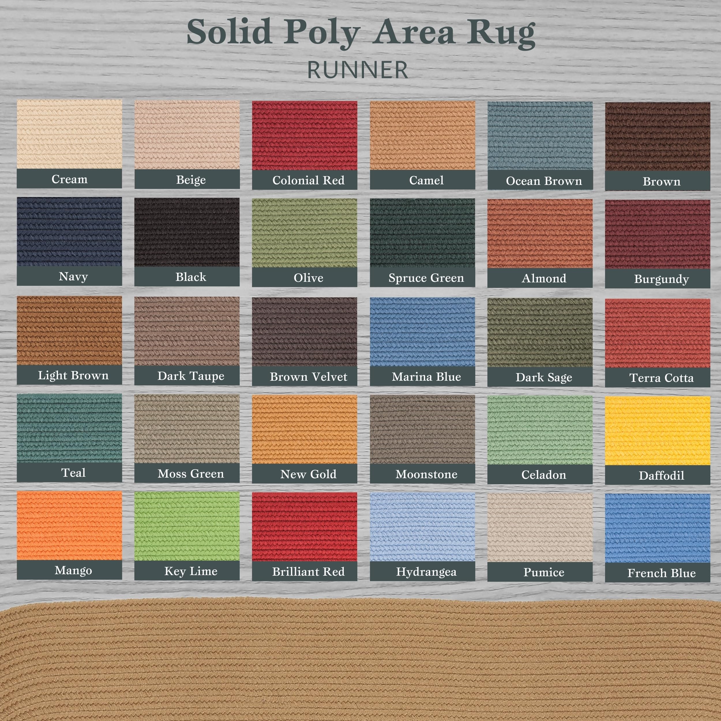 Rhody Rug Solid Poly S006 Camel 2' x 4' Oval Braided Runner - Durable Area Rug for Hallway, Living Room & Bedroom | Easy-Care USA-Made Home Decor Floor Mat | Perfect for High Traffic Areas & Cozy Spaces