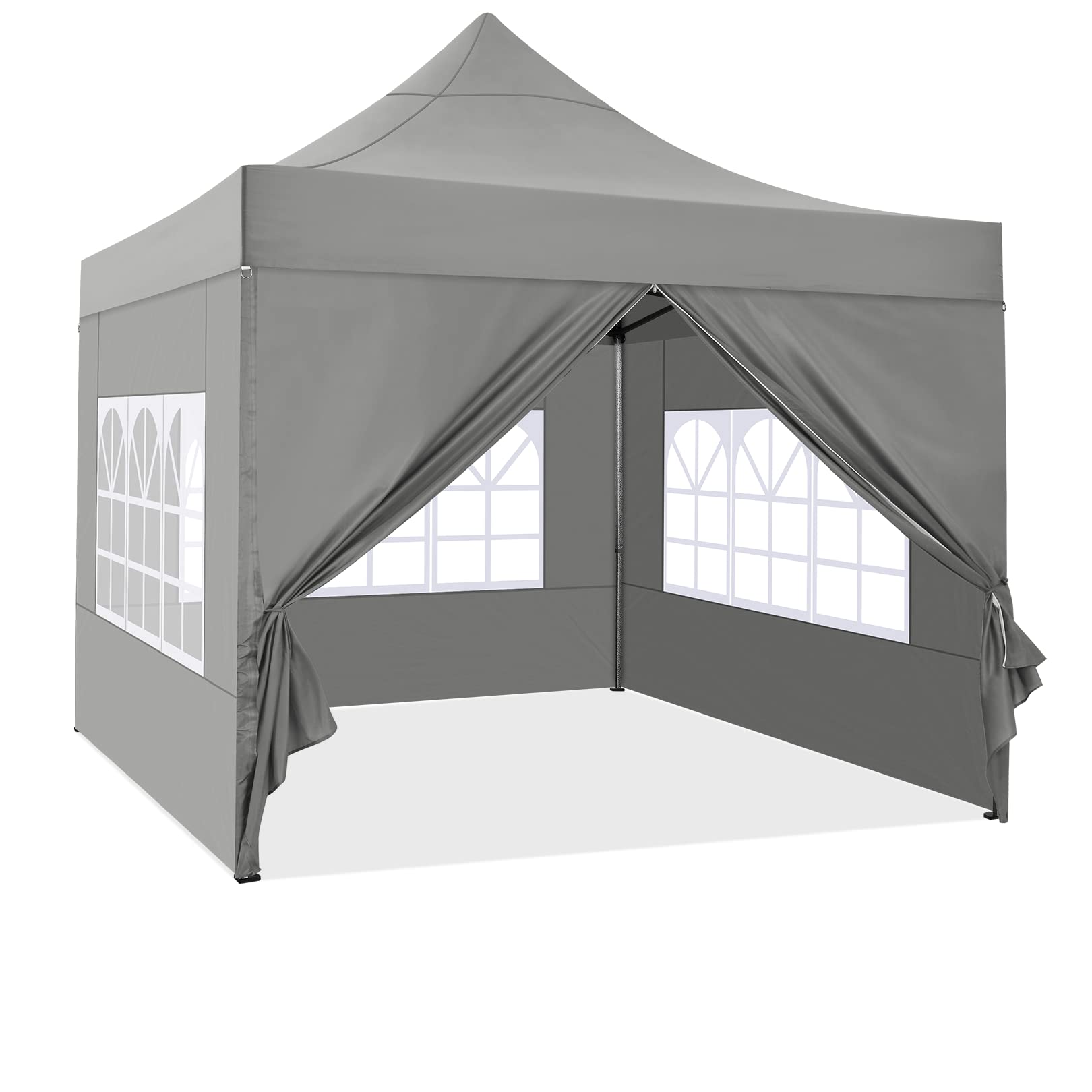 COBIZI 10x10 Pop Up Canopy Tent - Heavy Duty Waterproof Commercial Canopy with 4 Sidewalls & Wheeled Carry Bag - Gray 10x10ft Outdoor Shelter for Parties, Events, Camping, Beach & Backyard Gatherings