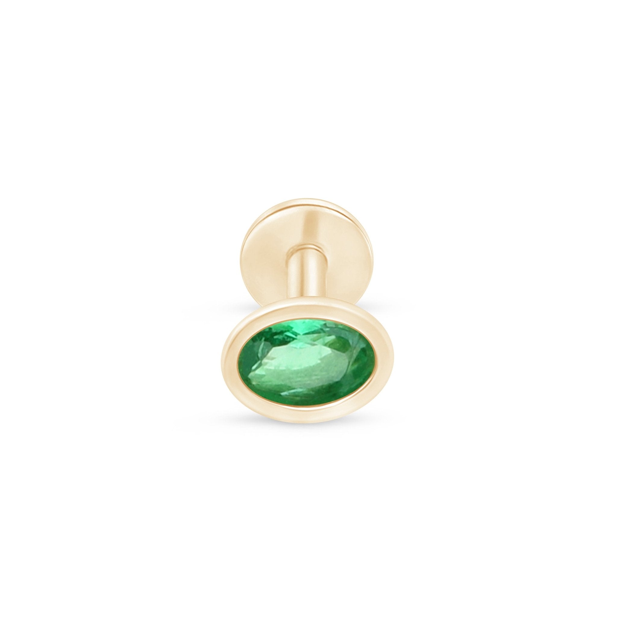 14K Yellow Gold Oval Emerald Stud Earrings - Bezel Set Flat Back for Secure Wear | Perfect for Daily Use, Gifts & Special Occasions