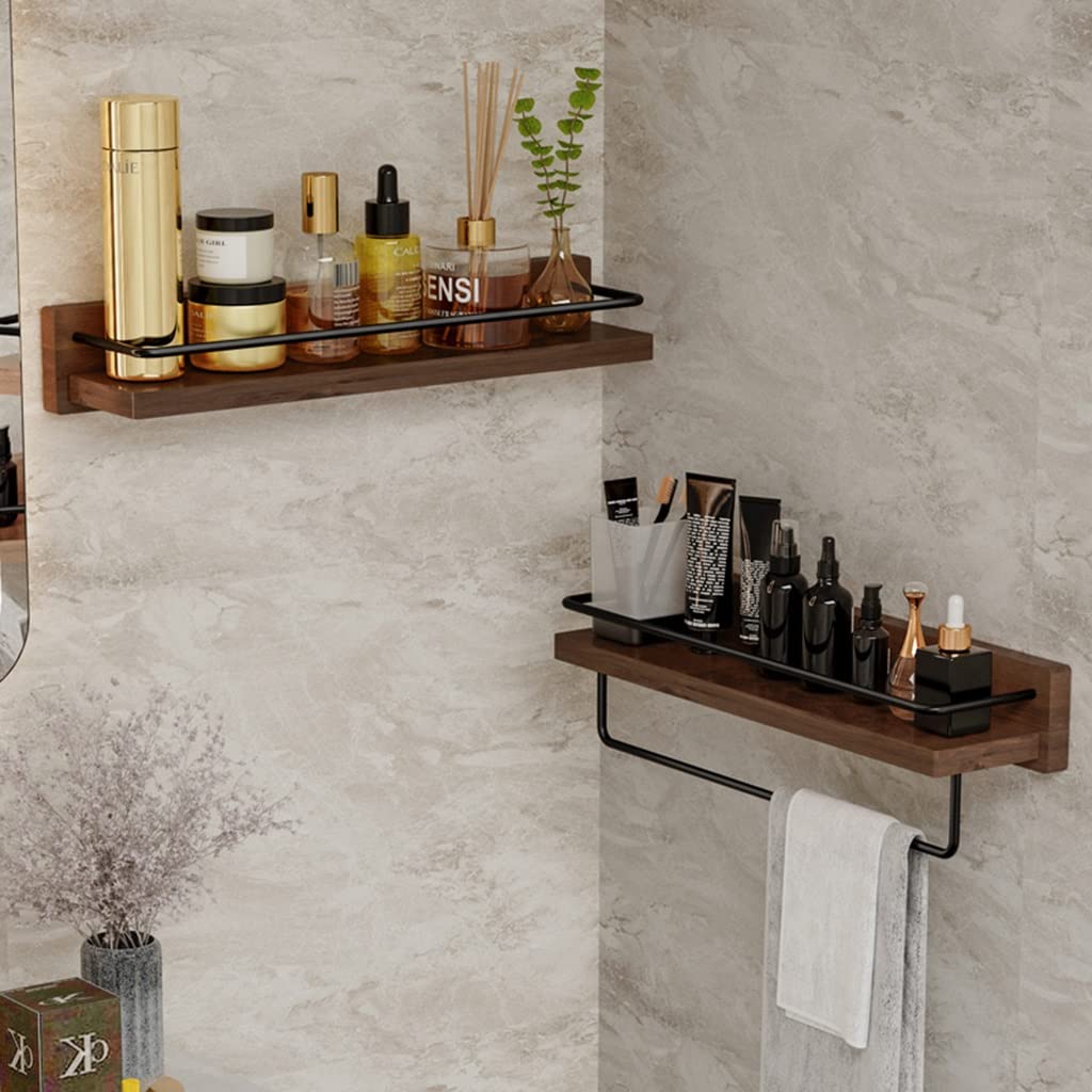 Floating Wall Mounted Bathroom Shelves with Towel Bar - 24 Inch Wooden Shelf for Bathroom, Bedroom, Living Room & Kitchen Storage - Perfect for Organizing Towels, Decor & Essentials