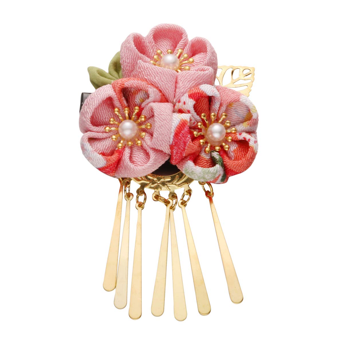 Beaupretty Japanese Style Hair Clip - Kimono Flower Hairpin with Long Tassel, Elegant Hair Barrette for Women (Pink) | Perfect for Kimono Costume, Tea Ceremony, Cosplay and Daily Fashion Accessories