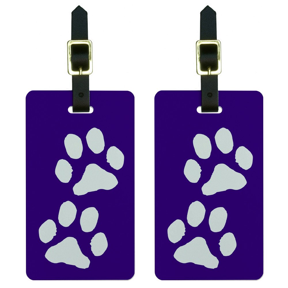 Paw Prints Purple Luggage Tags - Set of 2 Durable Suitcase ID Tags for Travel Accessories | Perfect for Carry-On Bags, Backpacks, and Pet Travel Gear