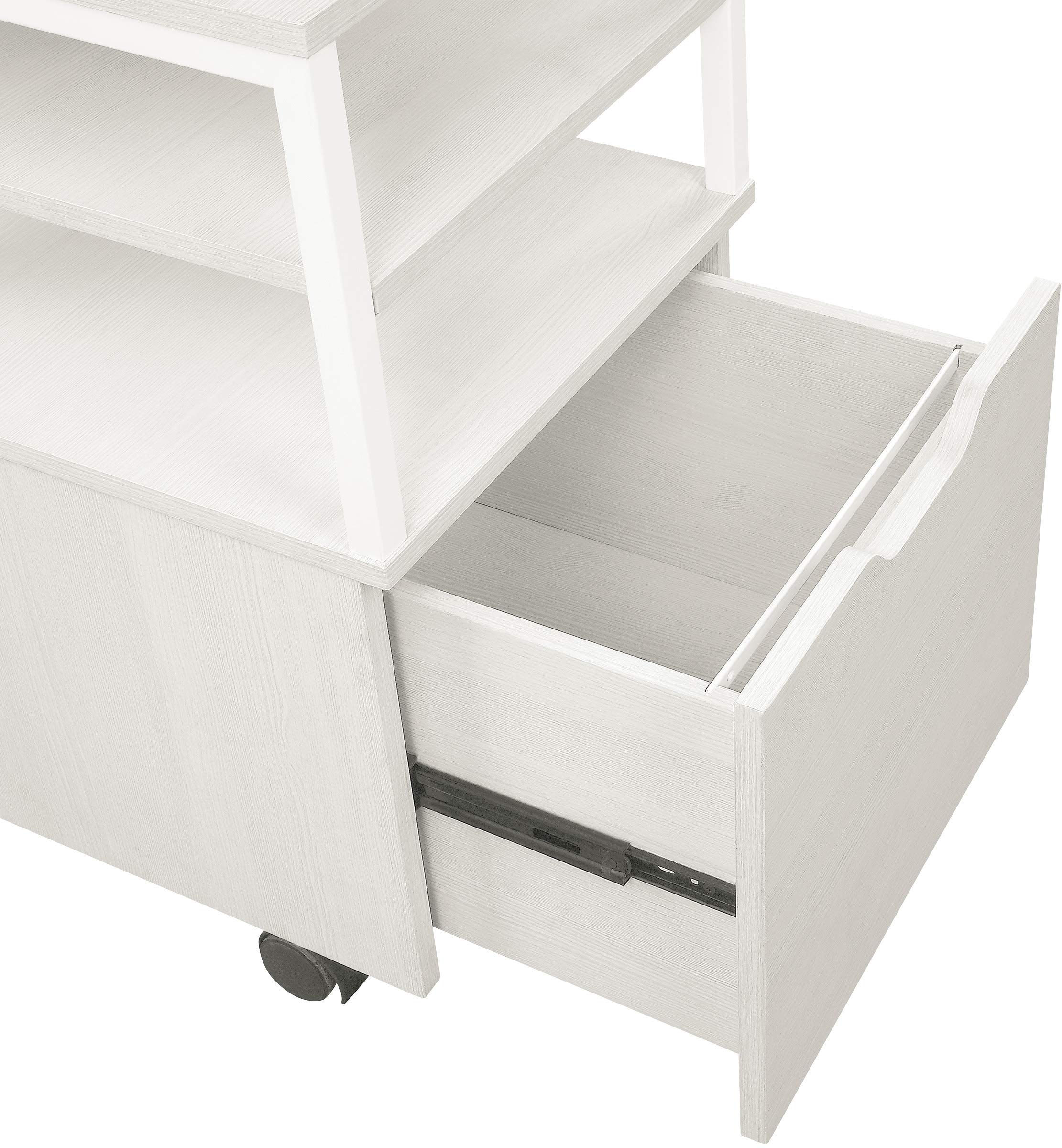 OSP Home Furnishings White Contempo Mobile Cart - Rolling Kitchen Island with Wheels, Storage Shelf for Living Room, Bedroom, Office & Dorm Organization