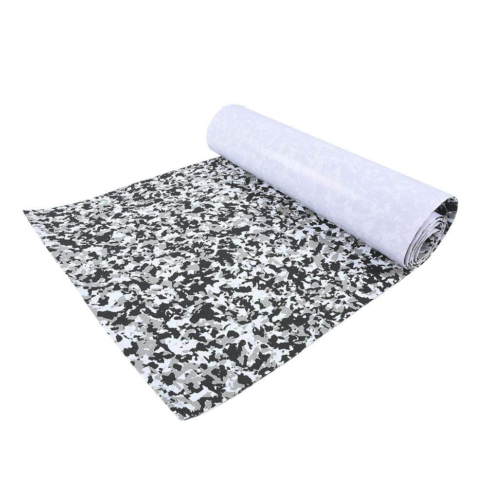 Premium EVA Boat Floor Mat 240x65x0.5cm - Camouflage Teak Design, Seawater-Resistant & Anti-Skid - Self-Adhesive Marine Carpet Pad with Strong Adhesive Tape for Yachts, Boats, Surfboards - Perfect for Deck Protection & Non-Slip Safety (Black & White)