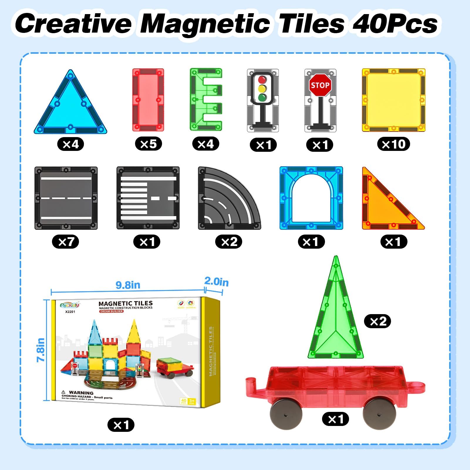 Magnetic Building Blocks Toys for Kids Ages 3-8 - 120PC STEM Construction Set with Cars & Road Tiles | Montessori Educational Toys for Boys & Girls | Perfect Christmas Birthday Gift for Toddlers | Creative Play for Home, Classroom & Travel