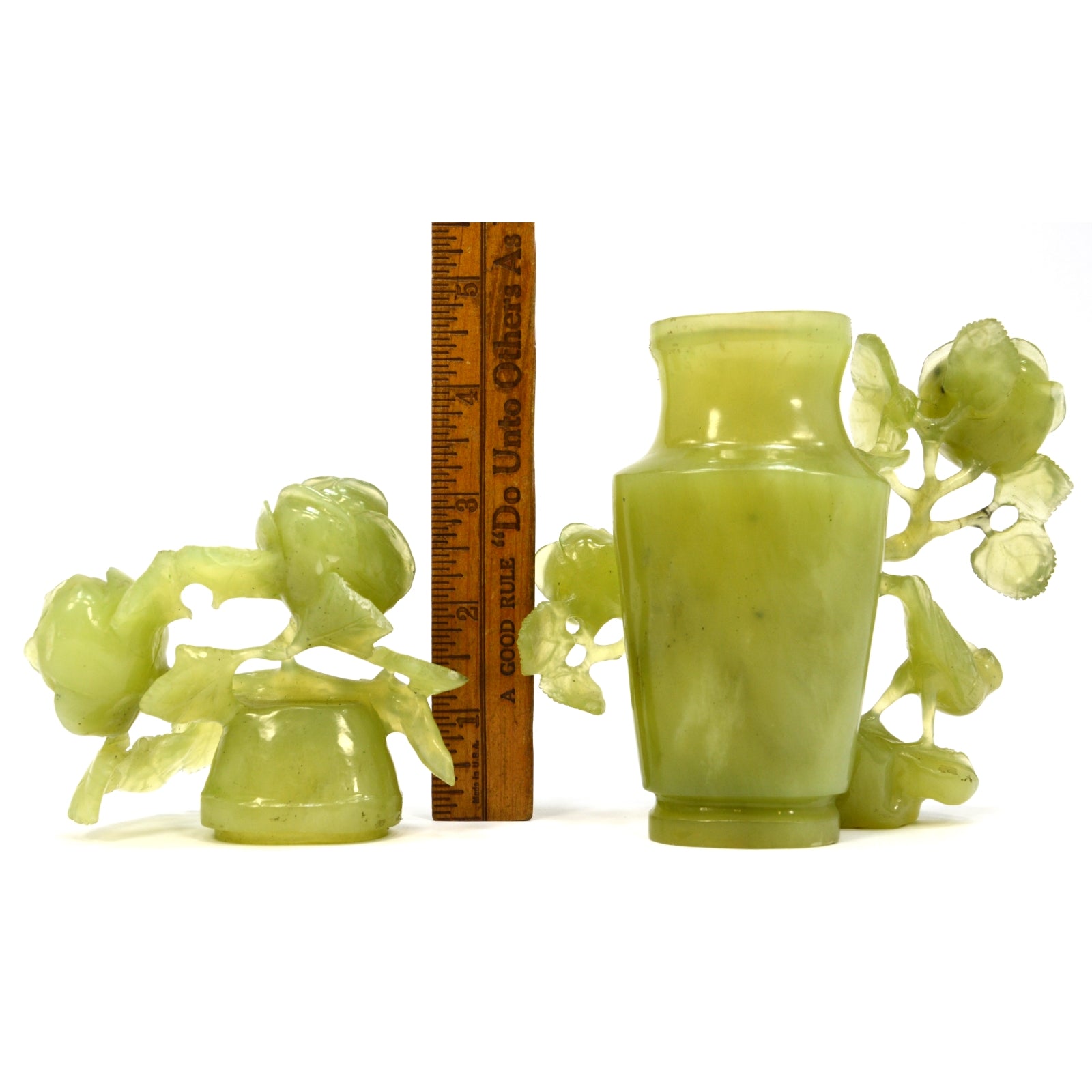 Antique Carved Jade Vase with Lid - Exquisite Roses & Birds Design - Repaired Collectible - Perfect for Home Decor, Asian Antique Collection & Gift Giving