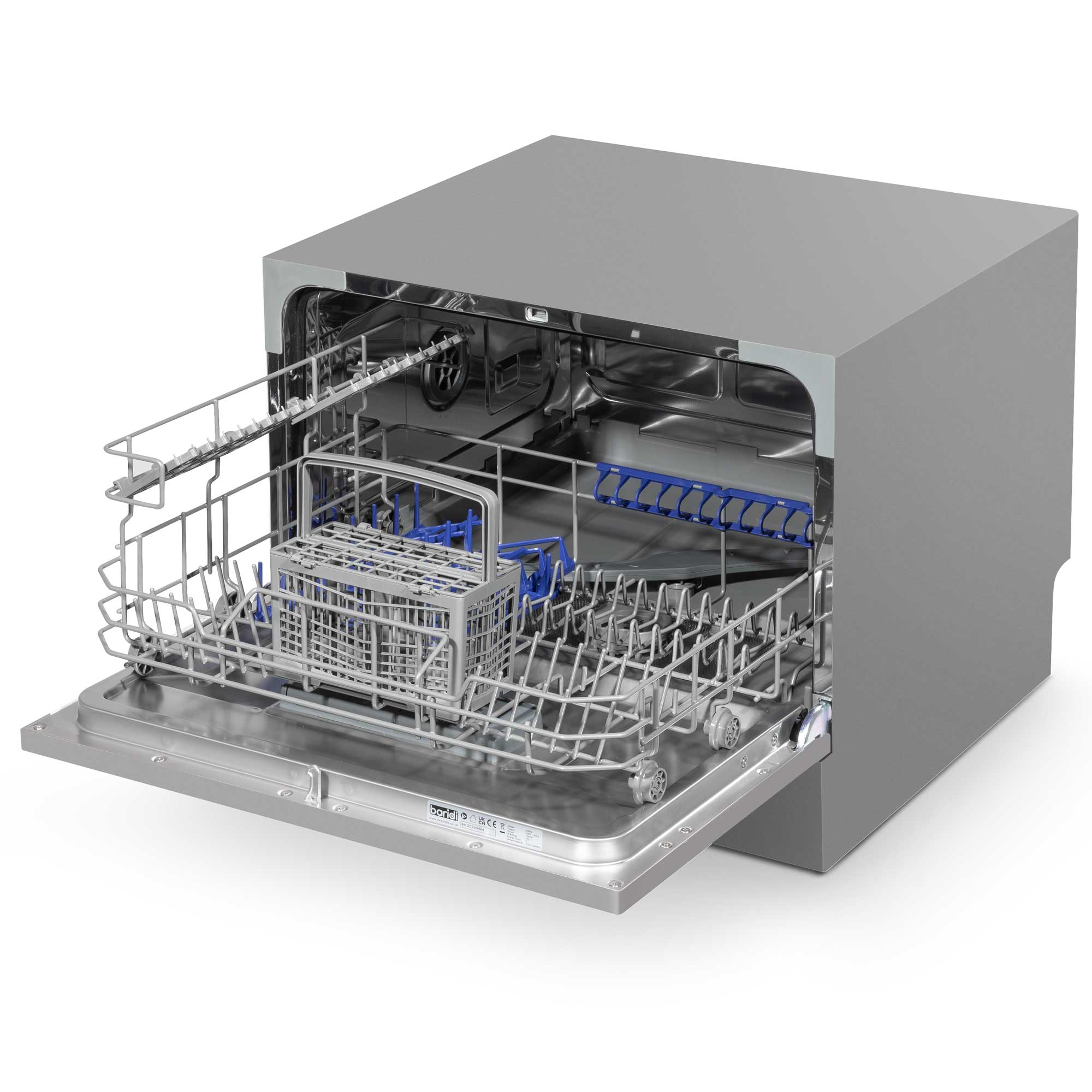 Baridi Compact Tabletop Dishwasher - 6 Place Settings, 6 Wash Programs, Ultra Quiet (42dB), 6.5L Capacity in Sleek Silver (Model DH84) | Perfect for Small Kitchens, Apartments, Dorms & RVs