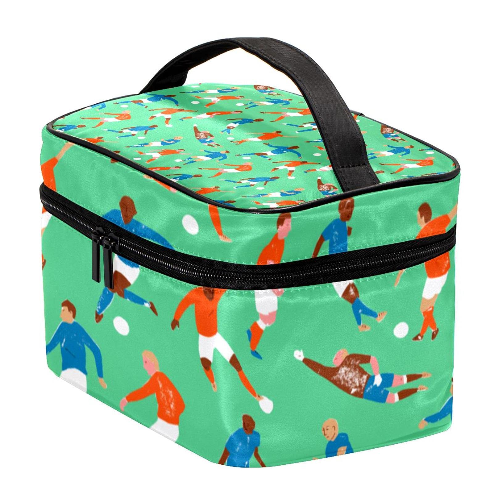 Premium Green Soccer Pattern Travel Makeup Bag - Large Cosmetic Organizer with Zipper for Women & Girls | Perfect for Sports Travel, Gym Essentials & Toiletry Storage