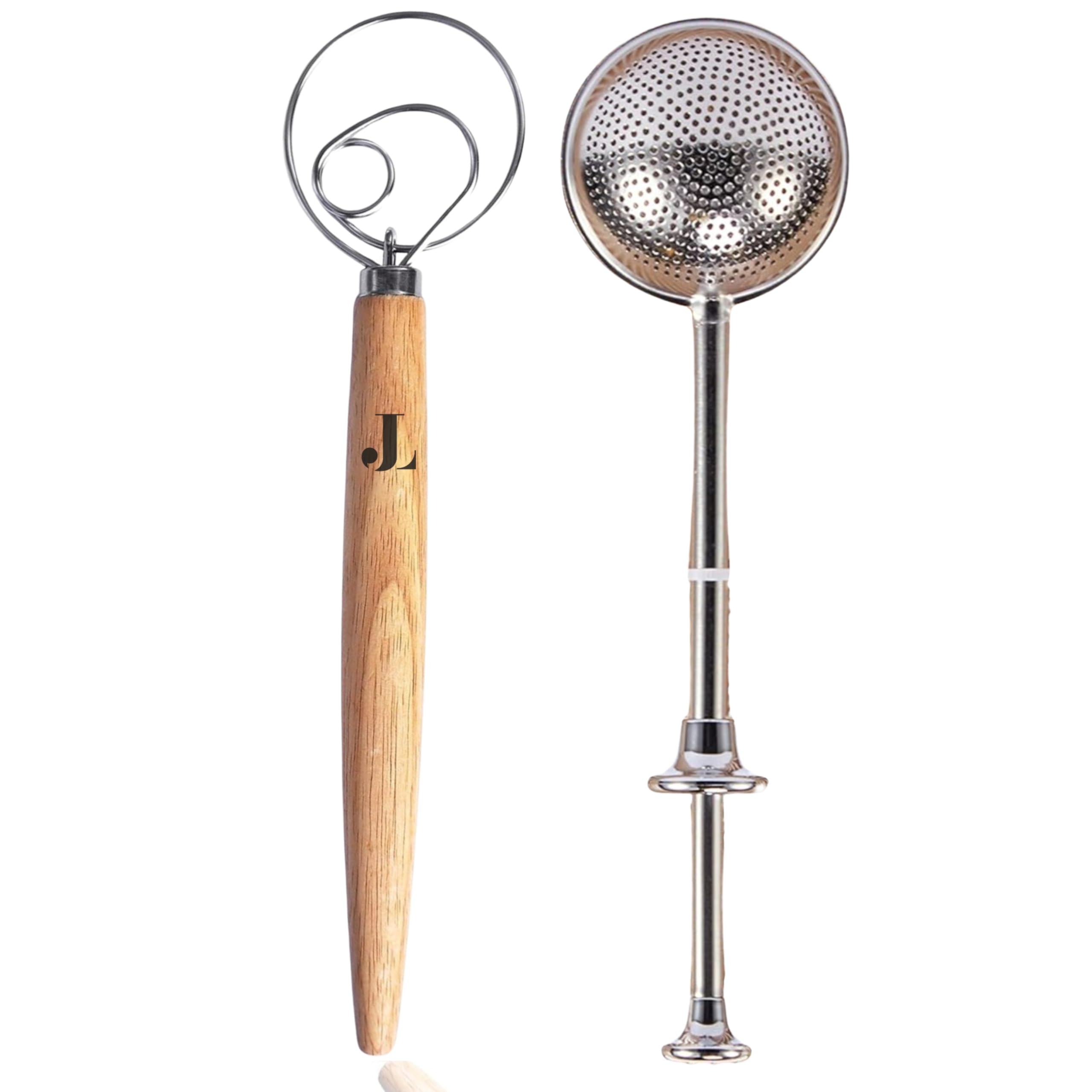 Premium Danish Dough Whisk & Flour Sifter Set - 2-Piece Artisan Bread Making Kit for Sourdough, Powdered Sugar Dusting & Baking | Perfect for Home Bakers & Professional Chefs