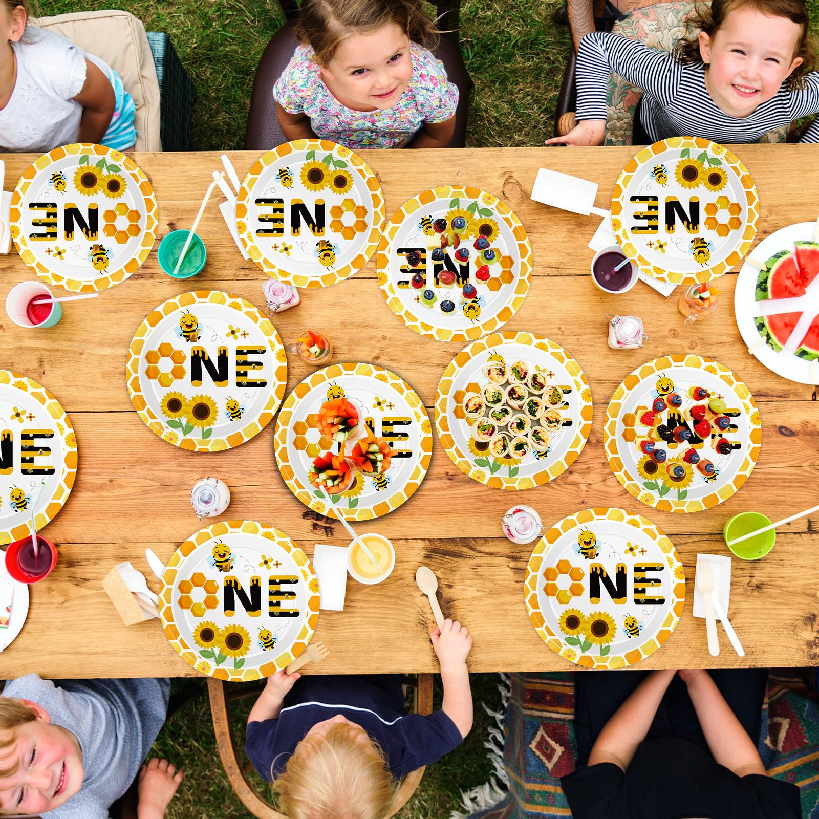 48 Pcs Bee Themed 1st Birthday Party Plates - Disposable Paper Dessert Plates for Baby Shower, Bee Day Celebration & Table Decorations - Perfect for Birthday Parties, Baby Showers, and Themed Events