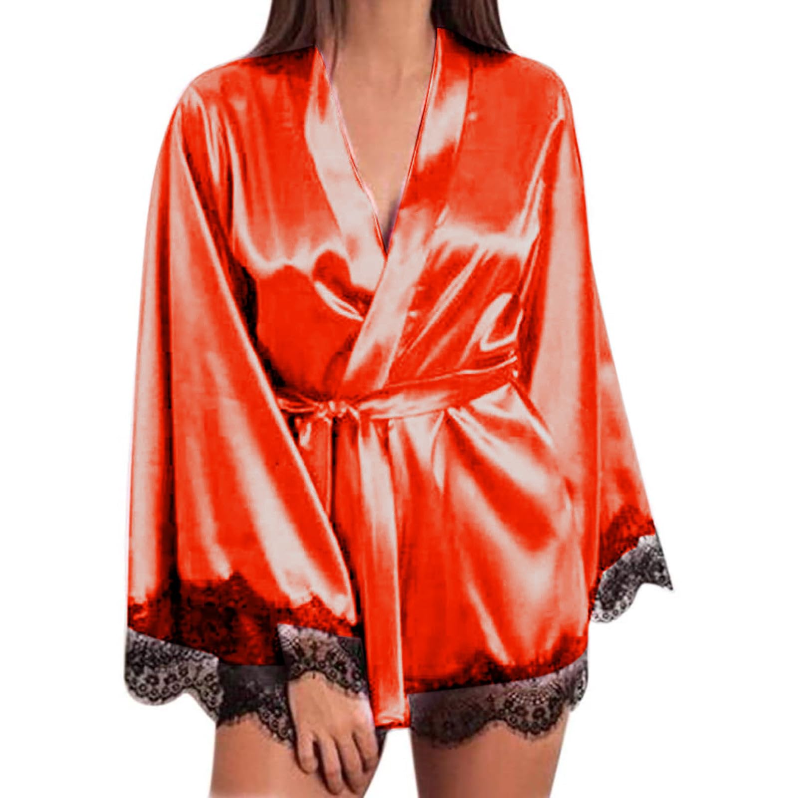 Sexy Lingerie for Women 2023 - Silk Pajama Set with Floral Lace & Satin Robe - Comfortable Nightgowns for Sleepwear & Romantic Occasions