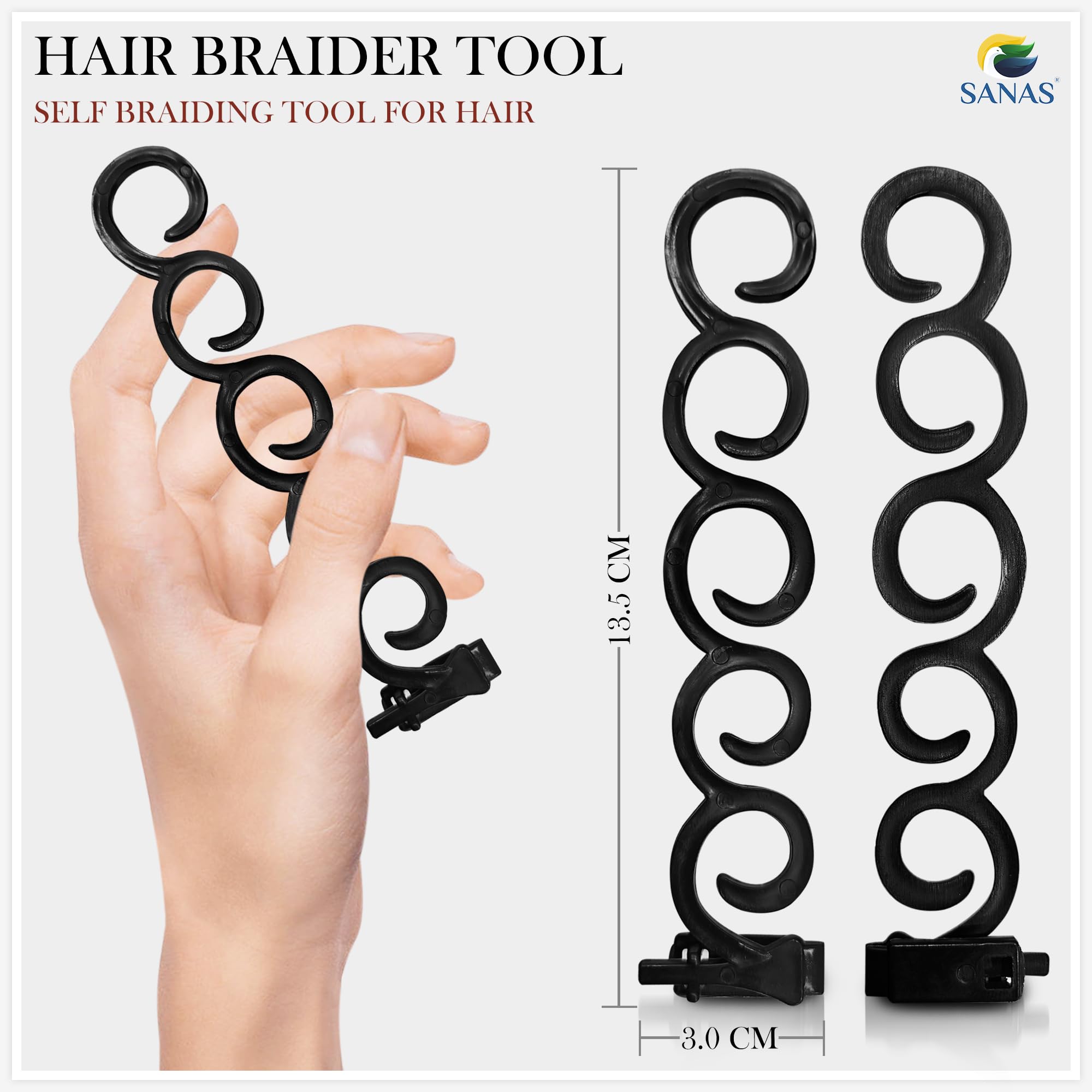 Sanas Spider Hair Braider Tool - 2 Pcs Black Hair Braiding & Weaving Tool for Women & Girls | Twist & Roll Hair Styling Accessory | Perfect for Salon, Home Use & DIY Hairstyles