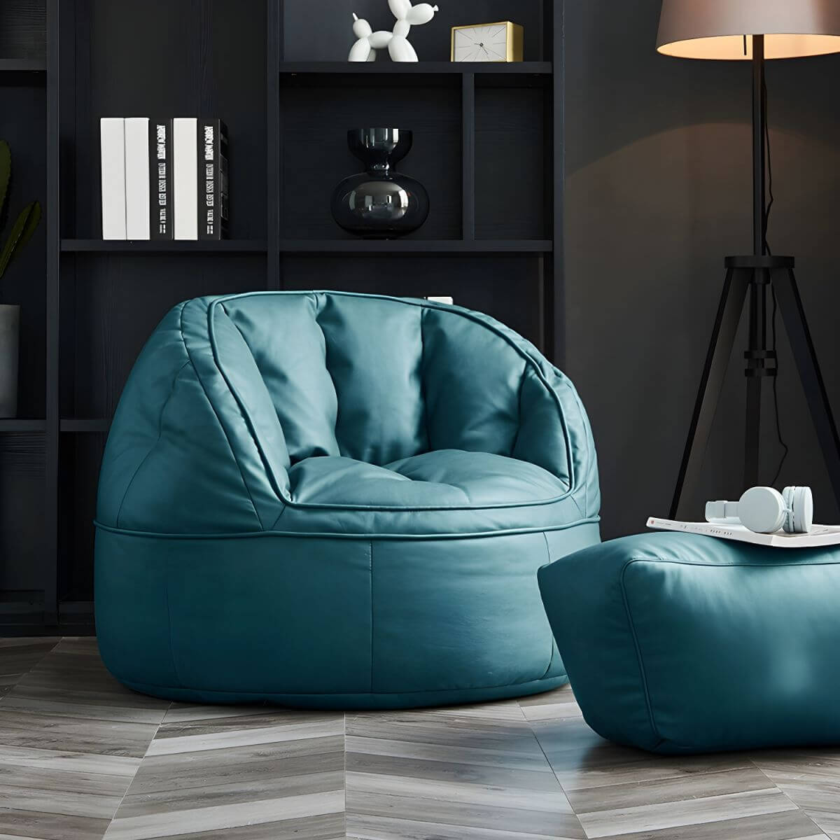 Water Resistant Faux Leather Bean Bag Chair with Durable Polystyrene Beans - Perfect for Living Room, Bedroom, Dorm & Game Room Relaxation