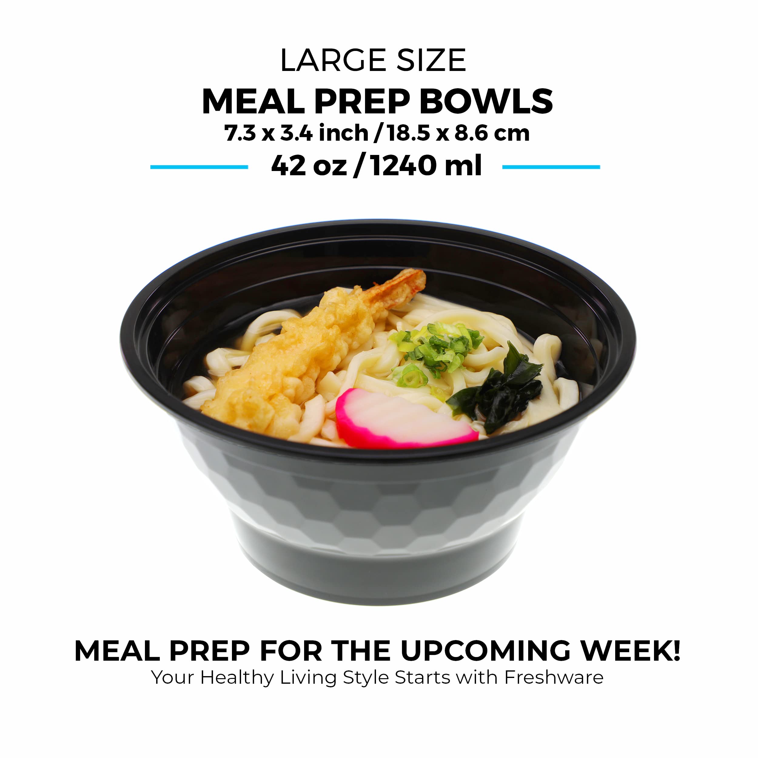 Freshware 30-Pack BPA-Free Meal Prep Containers with Lids - 42oz Stackable Plastic Bowls for Soup, Salad & Food Storage - Microwave, Dishwasher & Freezer Safe - Perfect for Meal Prepping, Office Lunches & Picnics