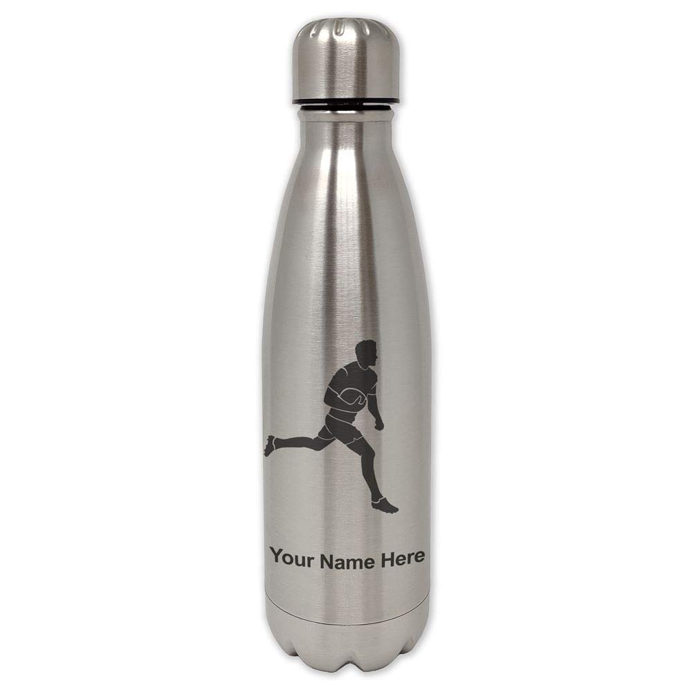 LaserGram Single Wall Stainless Steel Water Bottle - Personalized Engraved Rugby Player Design | Insulated Sports Bottle for Gym, Training & Outdoor Activities