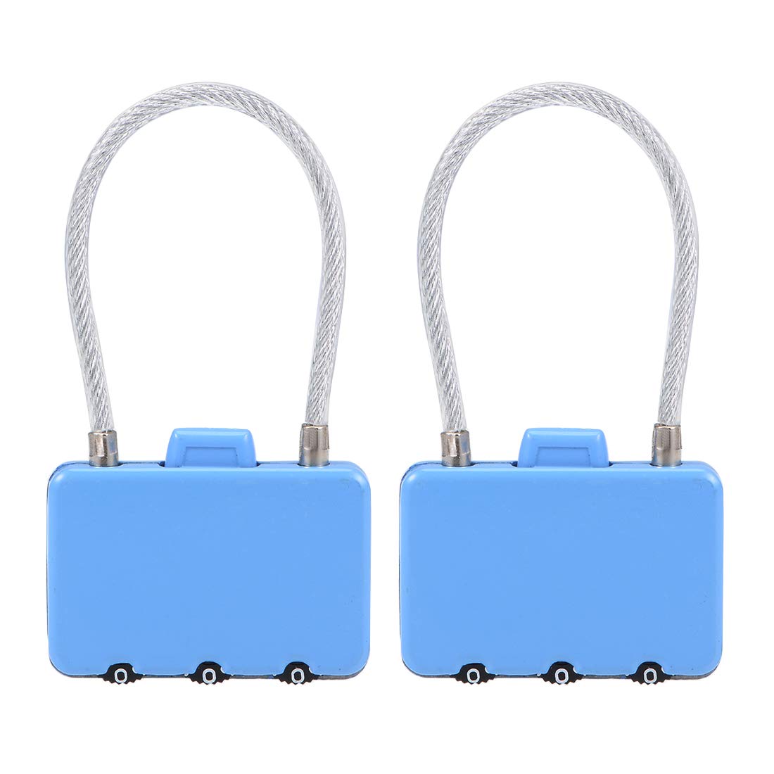 uxcell 3 Digit Combination Padlock - 3mm Wire Shackle Luggage Lock with Resettable Code (2 Pack, Blue) | Secure Travel Bags, Backpacks & Suitcases