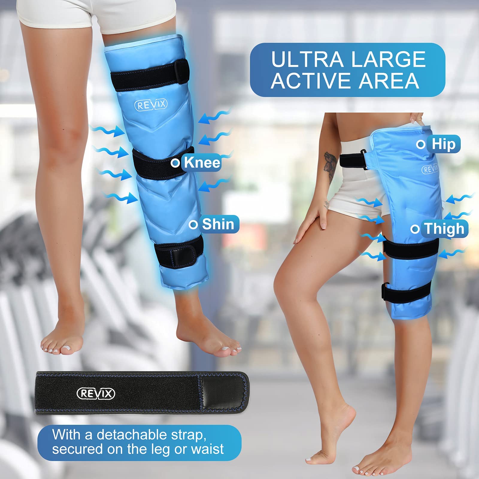 REVIX Reusable Knee Ice Pack Wrap with Cold Compression Therapy - Large Gel Ice Wrap for Knee Pain Relief, Swelling, Injuries & Recovery - Perfect for Post-Workout, Arthritis, Sports Injuries & Surgery Recovery