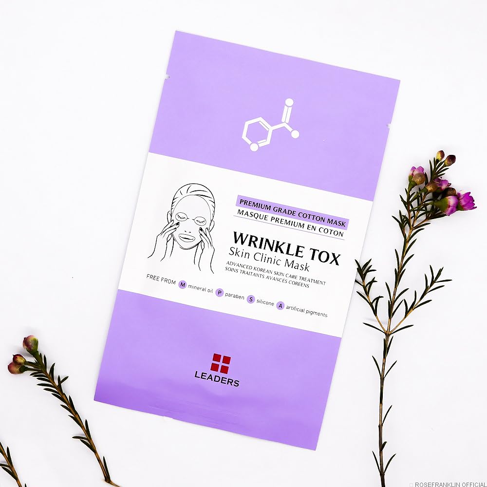 Leaders Insolution Wrinkle Tox Skin Clinic Mask - Adenosine Anti-Aging Facial Sheet for Fine Lines & Wrinkles | Firming & Collagen Boosting Treatment | Premium Cotton (10 Sheets) | Perfect for Spa Nights & Skincare Routines