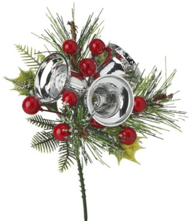Vintage Silver Bell & Berry Christmas Pick Spray - Perfect for Holiday Wreaths, DIY Crafts, and Festive Home Decor