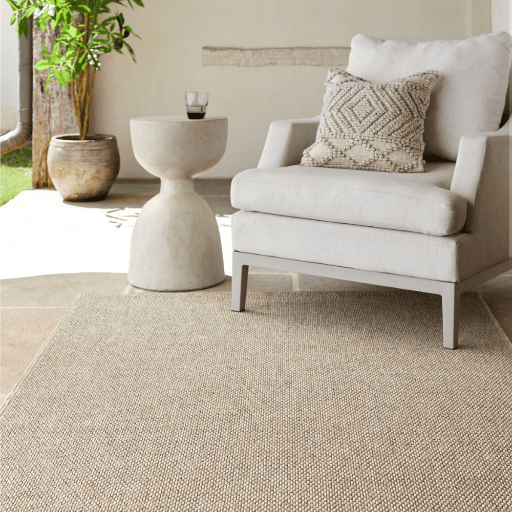 Birdie Machine Woven Outdoor Rug - Light Beige | Durable & Weather-Resistant Patio Carpet for Garden, Deck, Poolside & Porch Decor