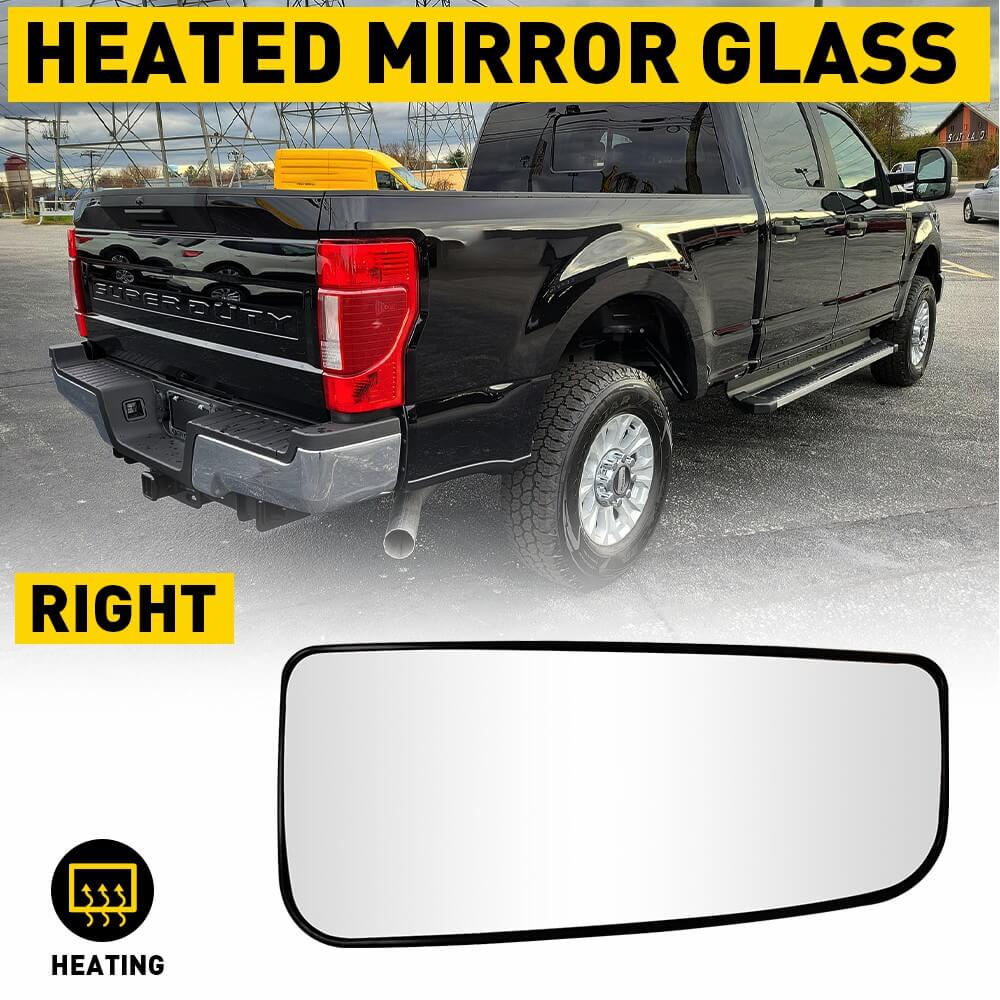 Heated Mirror Glass for 2015-2021 Ford F150 & 2017-2022 Ford F250 F350 F450 F550 Super Duty - Upper & Lower Replacement - Defrost Fog Prevention for Winter Driving