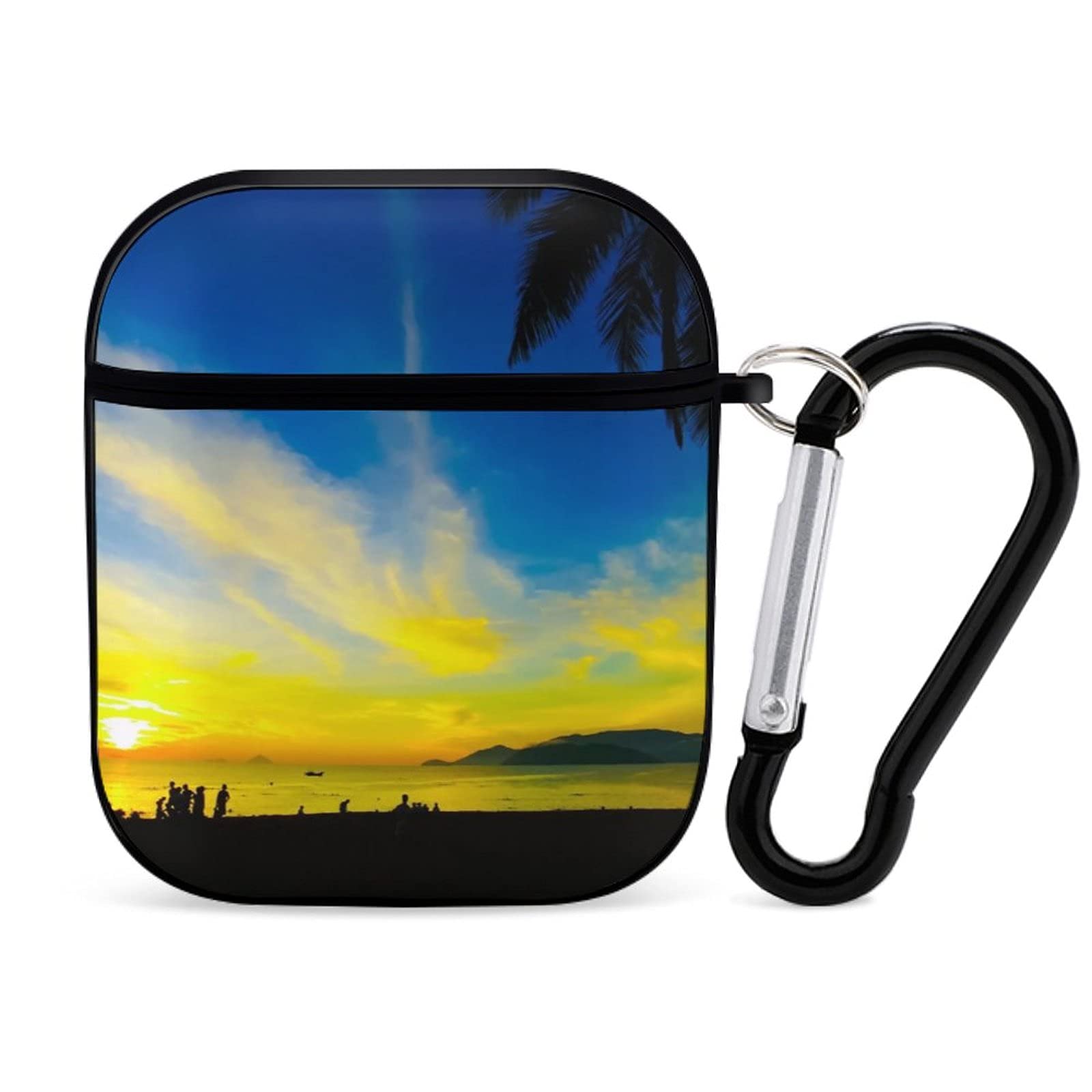 Tropical Beach AirPods Case Cover for Apple Bluetooth Headset 1&2 - Shock-Resistant Silicone with Keychain, Compatible with Wired Charging - Custom Pattern Print for Travel, Gym & Daily Use