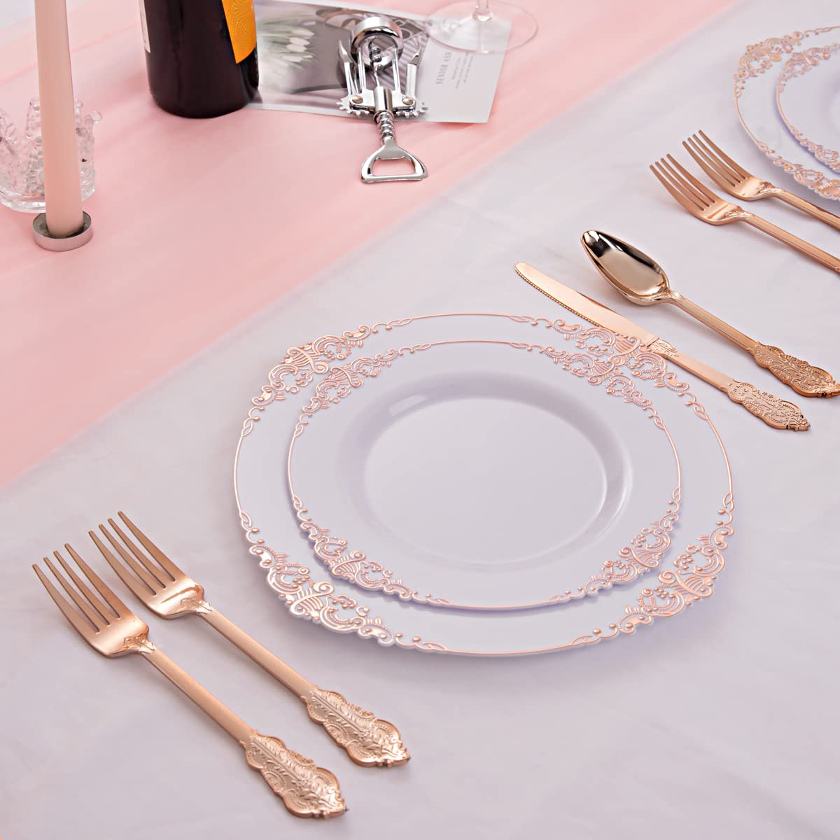 Liacere 60-Pack Rose Gold Plastic Plates Set - 30PCS 10.25