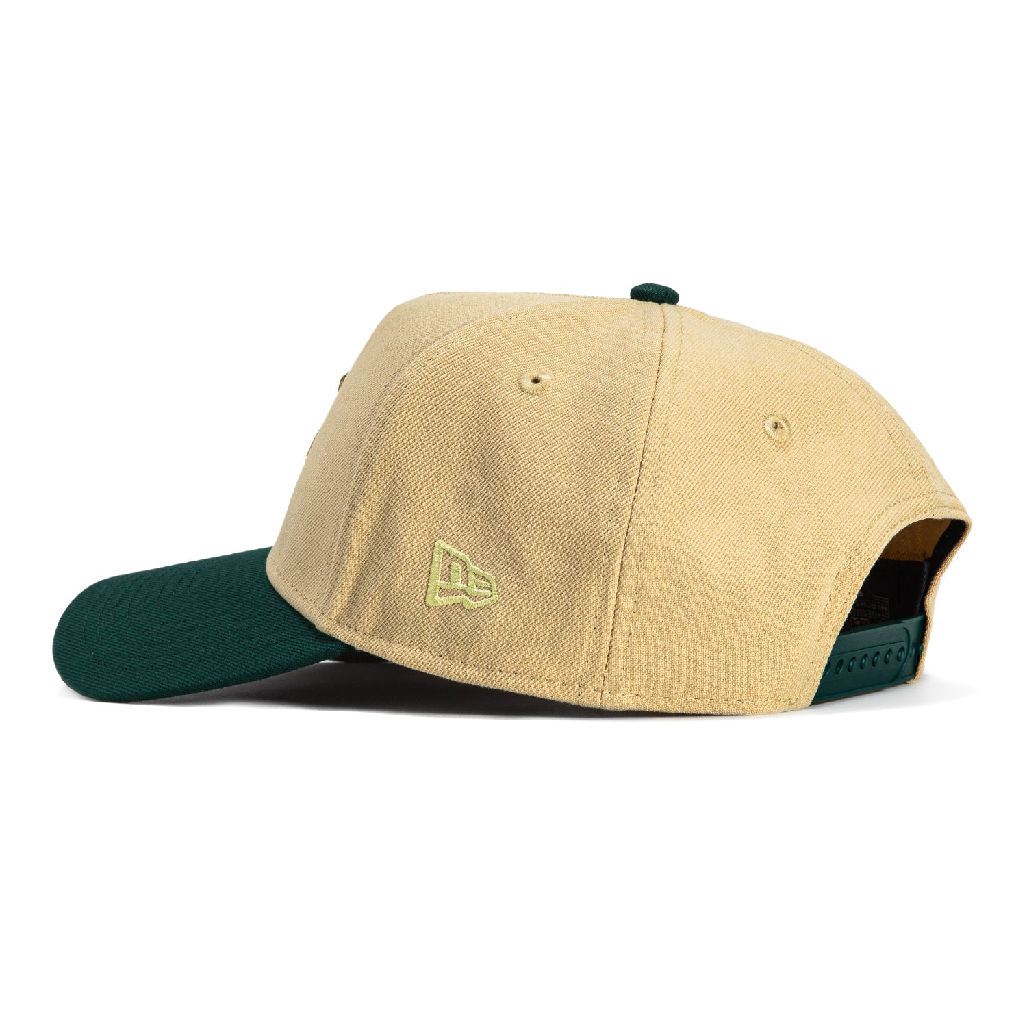 New Era 9Forty A-Frame San Jose Giants Snapback Baseball Cap - Tan, Green & Metallic Gold - Adjustable Hat for Sports Fans & Streetwear Fashion