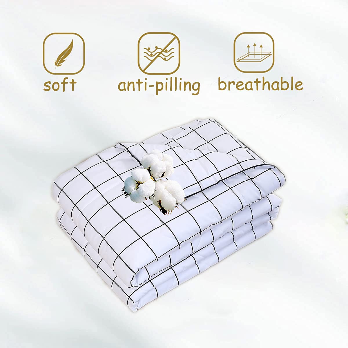 FADFAY White Plaid Comforter Set - 100% Cotton Buffalo Check Summer Quilt with Deep Pocket Sheets (6 Piece Queen Size) | Cozy Bedroom Decor for Guest Rooms & Farmhouse Style Homes