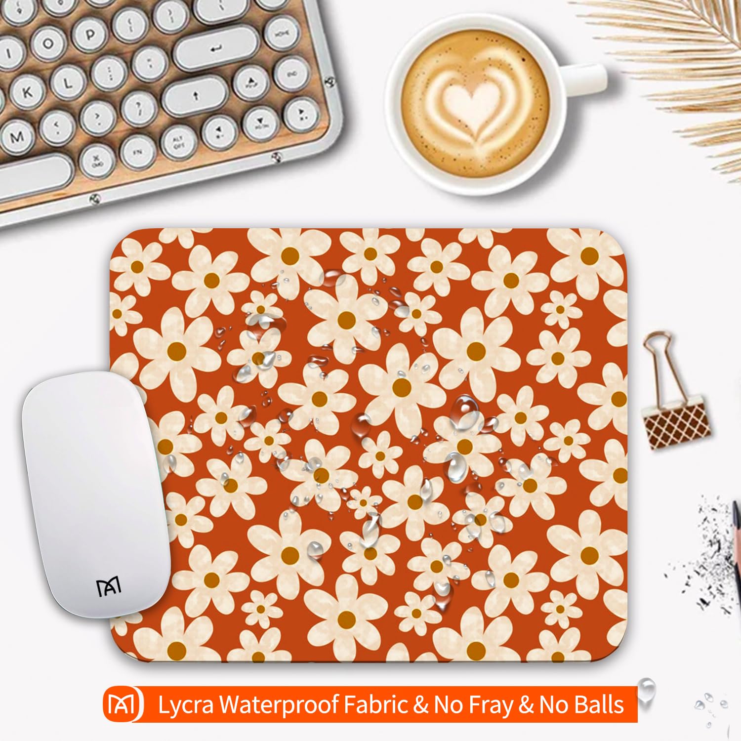 Cute Floral Square Mouse Pad - Personalized Premium Textured Washable Lycra Cloth Mouse Mat with Non-Slip Rubber Base for Wireless Mouse - Perfect for Office, Gaming & Home Computer Setup