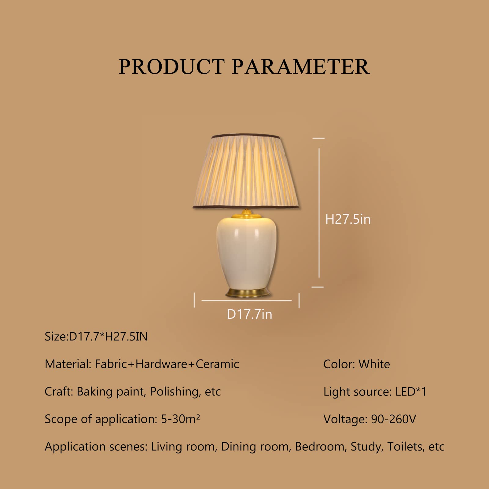 Modern White Ceramic Table Lamp - 17.7
