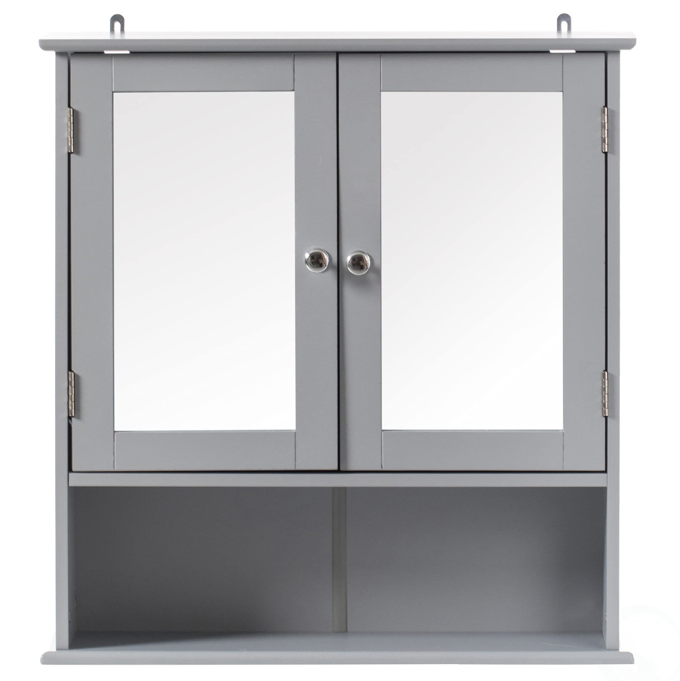 Basicwise Gray Mirror Wall Mounted Bathroom Vanity with Adjustable Shelves - Modern Bathroom Storage Cabinet for Makeup & Toiletries Organization - Perfect for Small Bathrooms, Powder Rooms & Master Bath Suites