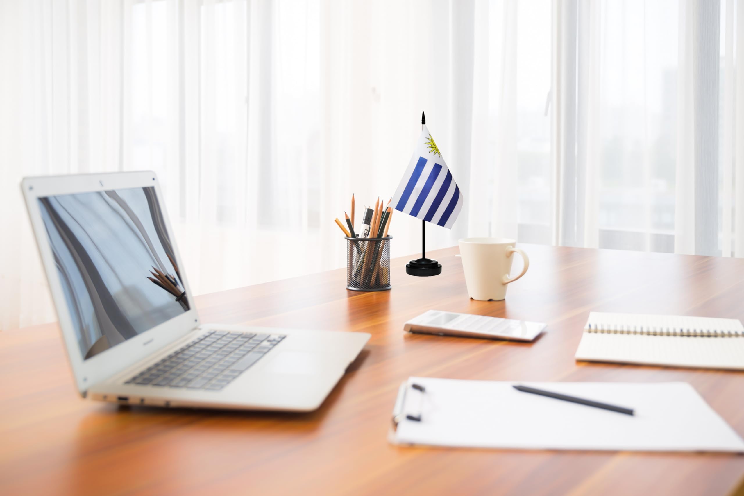 Premium 2-Pack Mini Uruguay Desk Flags with 13