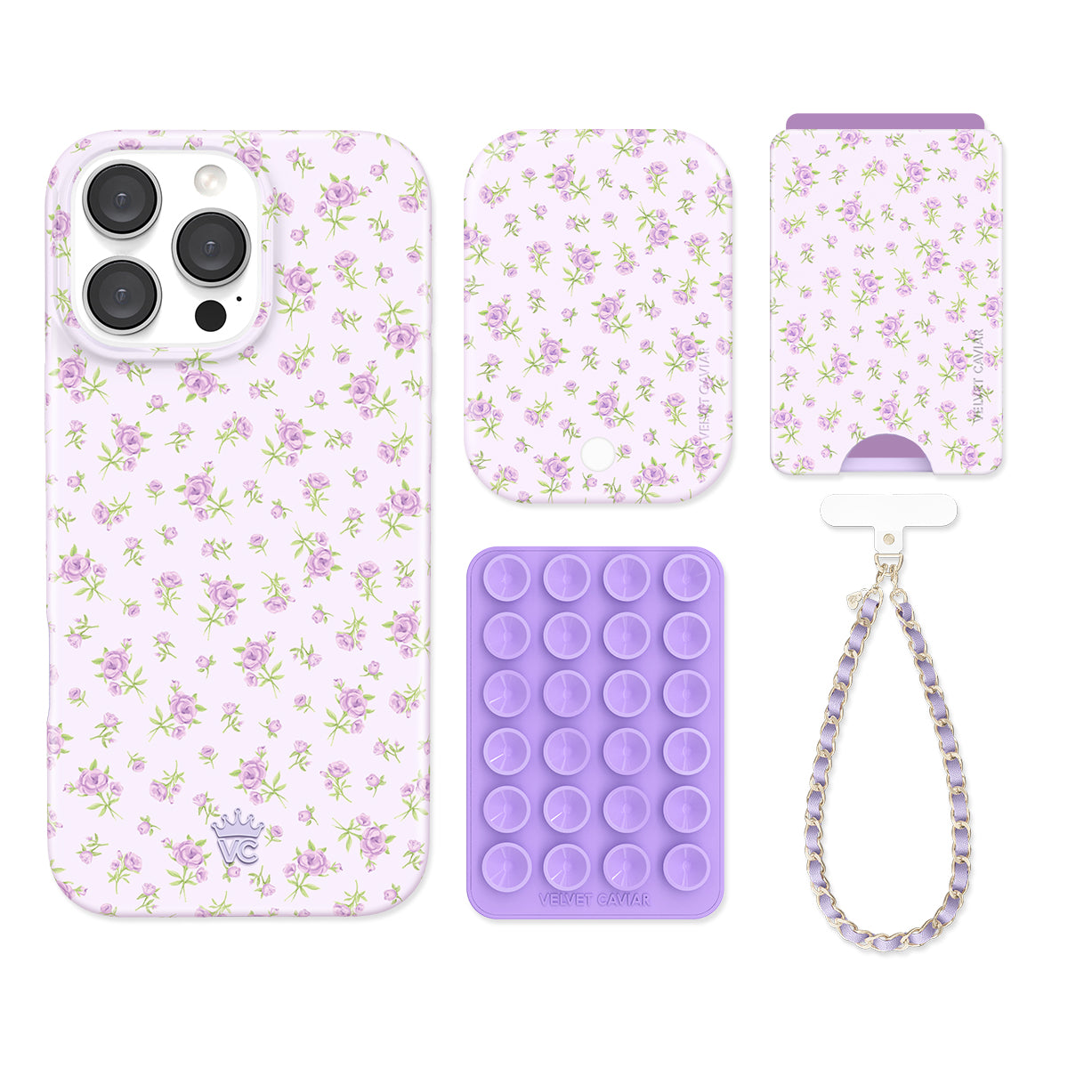 Elegant Lilac Floral iPhone Case with Wallet - Slim Protective Phone Cover & Card Holder for Women - Perfect for Everyday Use, Travel, and Shopping